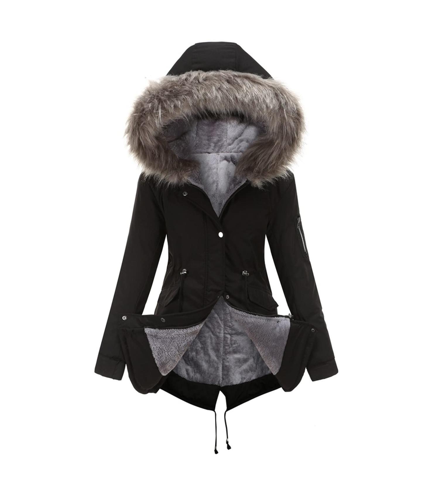 Shop Hanxiulin Women's Oversized Fleece Jacket - Plush Windproof & Elegant Winter Coat in XL Black - Buy Online on GoSupps.com