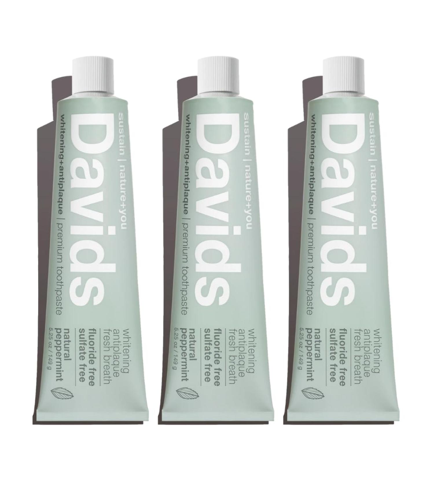 Davids Fluoride Free Toothpaste Teeth Whitening Antiplaque Promotes Enamel Health Mouth & Gum Detox EWG Verified Natural Peppermint - 5.25 Oz - Pack Of 3 - Buy Online on GoSupps.com