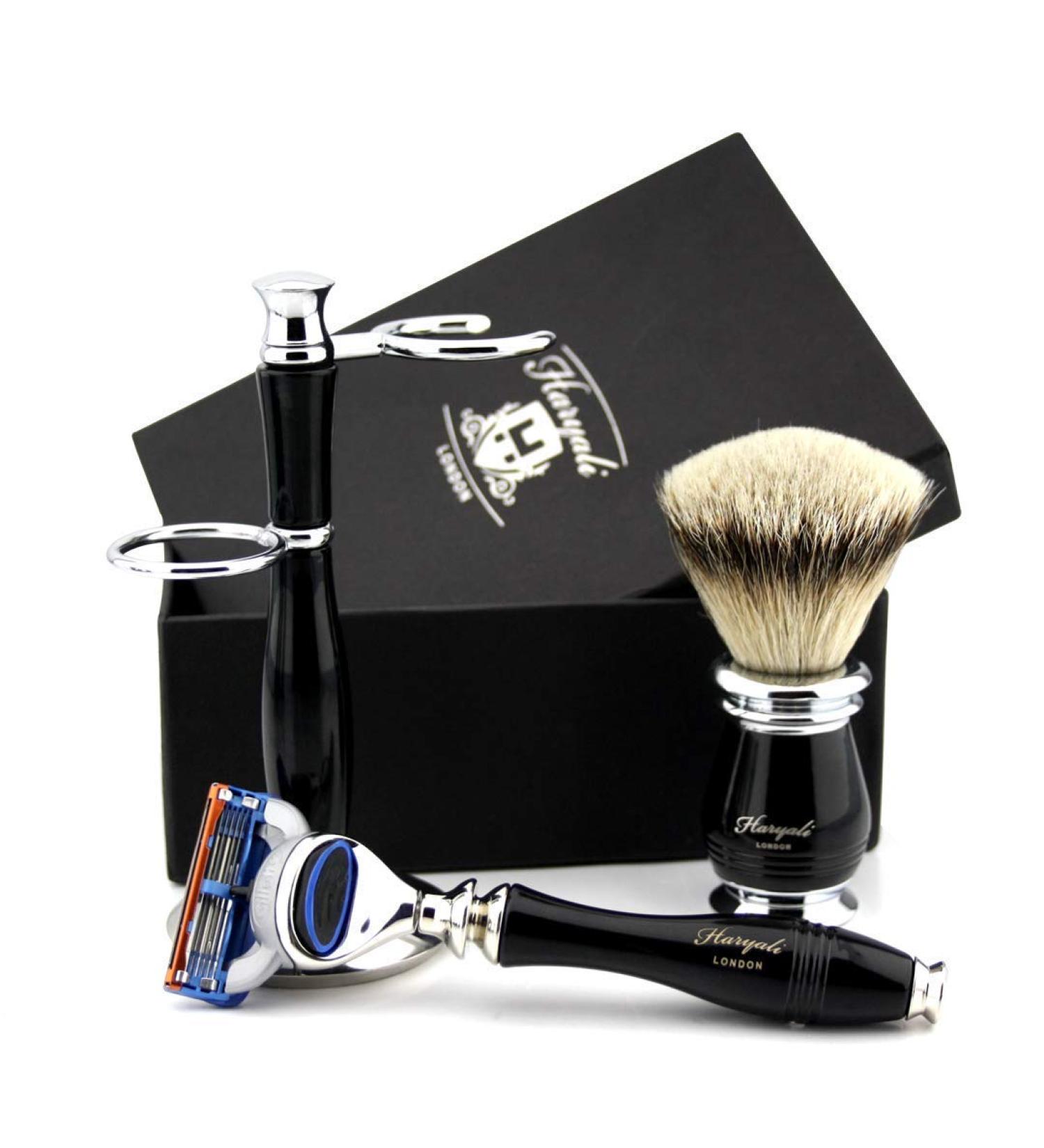 Men's Shaving Kit: 5 Edge Safety Razor Silver Tip Badger Hair Brush & Stand - Perfect Gift for Men - Buy Online on GoSupps.com