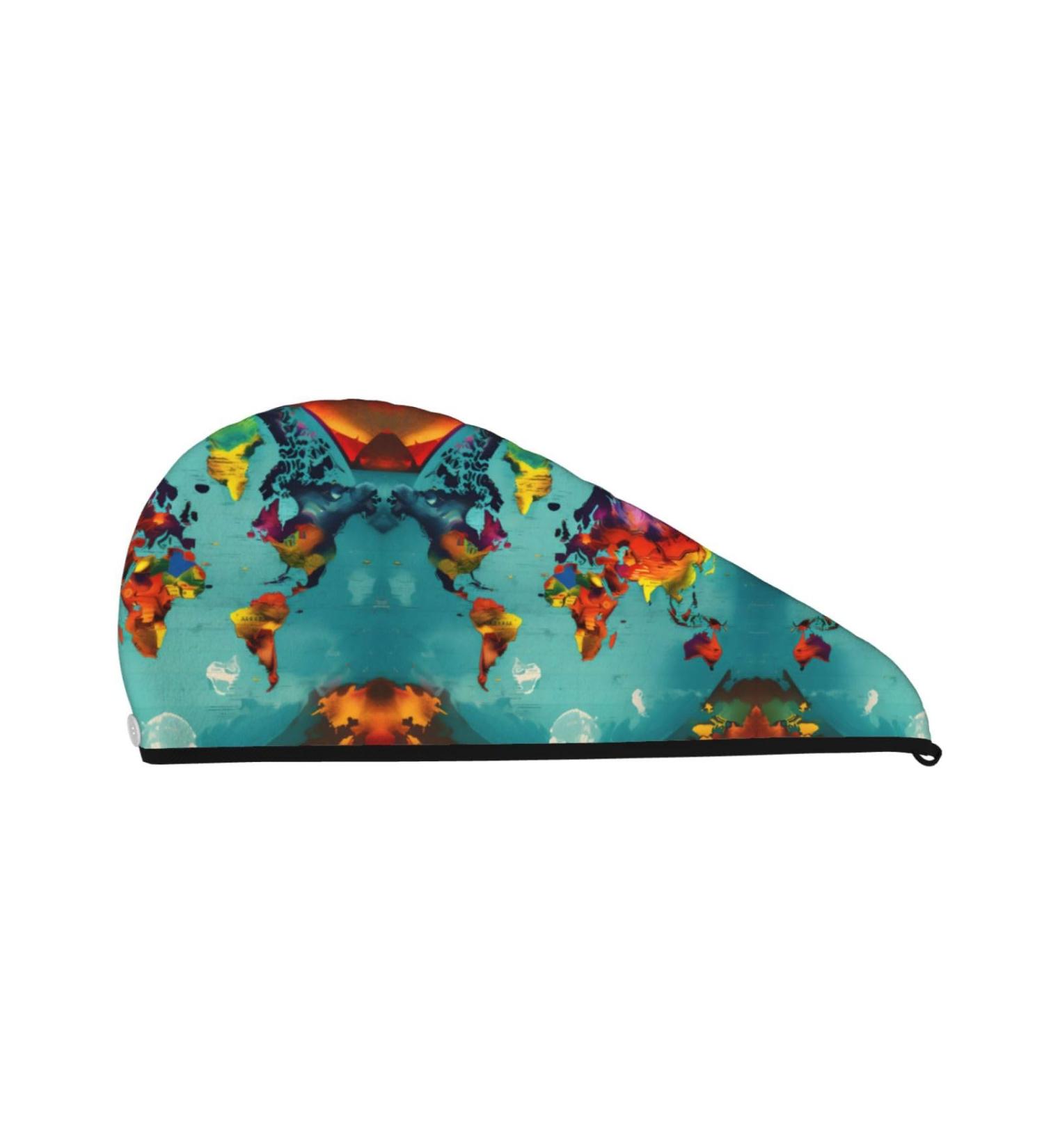 World Map Coral Velvet Dry Hair Cap | Ideal for Home Travel & Pool Parties Shop Now - Buy Online on GoSupps.com