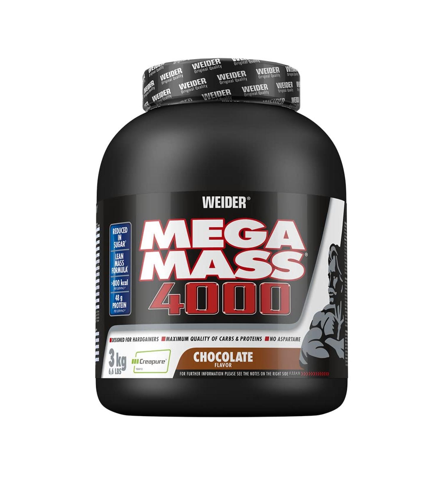 Weider Mega Mass 4000 Weight Gainer Shake - Chocolate Protein Shake with Creapure Creatine Vitamins & Minerals for Muscle Building - 3kg - Buy Online on GoSupps.com