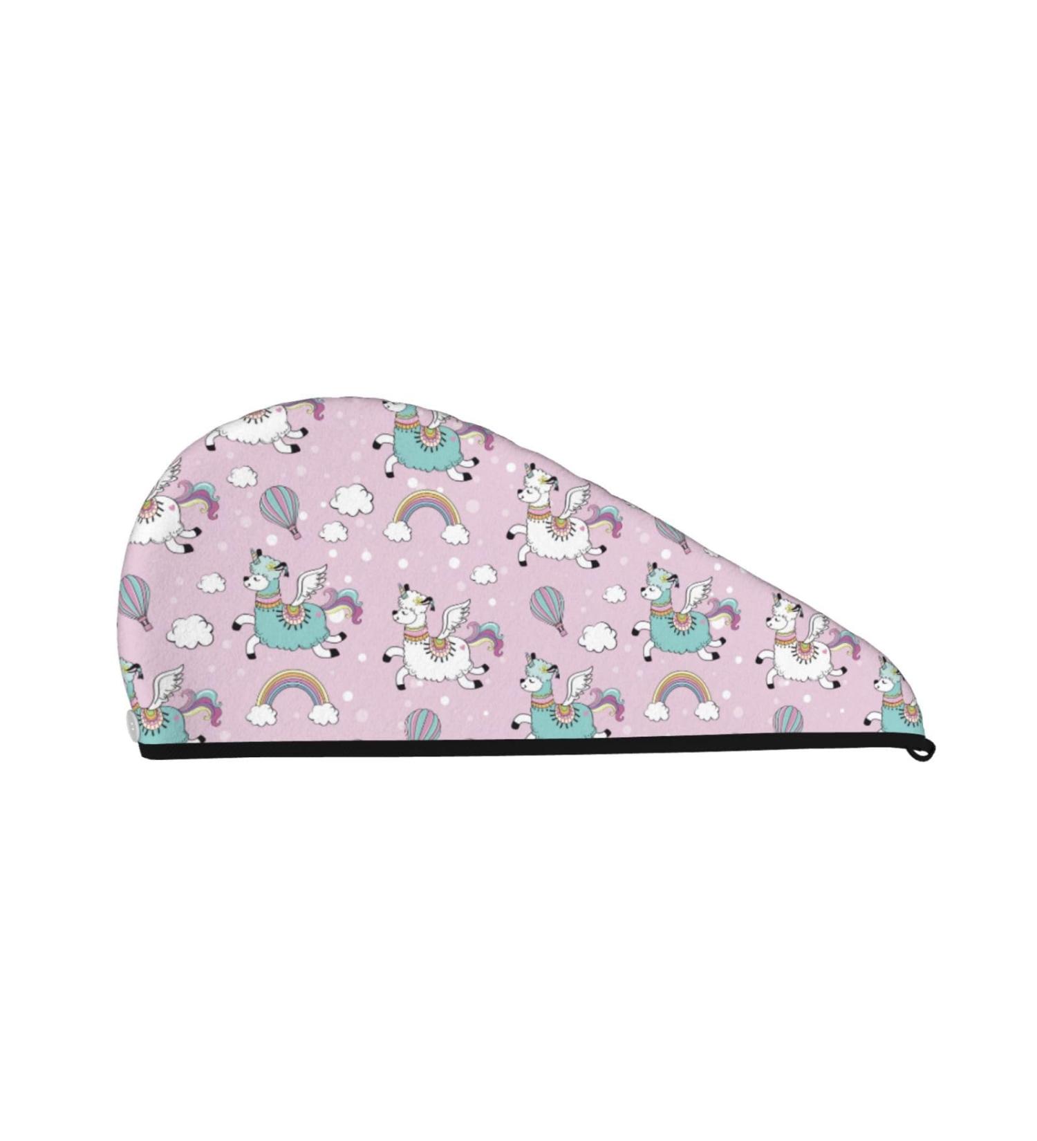 Hair Towel Wrap - Quick Drying Towel Turban with Button | Llama Unicorn Rainbow Design | Perfect for All Hair Types - Buy Online on GoSupps.com