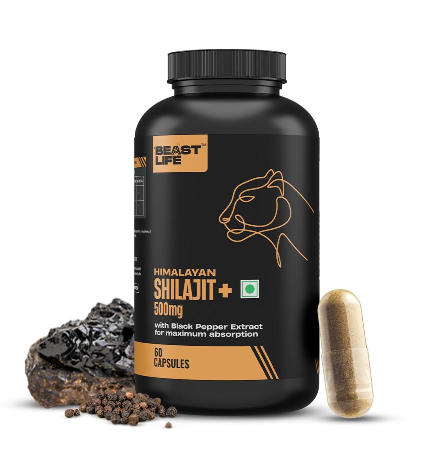 Himalayan Shilajit Capsules | Pure & Potent | Improves Muscle Strength Stamina Energy & Power | Supports Faster Recovery | Natural & Organic | 60 Capsules 60 Count (Pack of 1) - Buy Online on GoSupps.com
