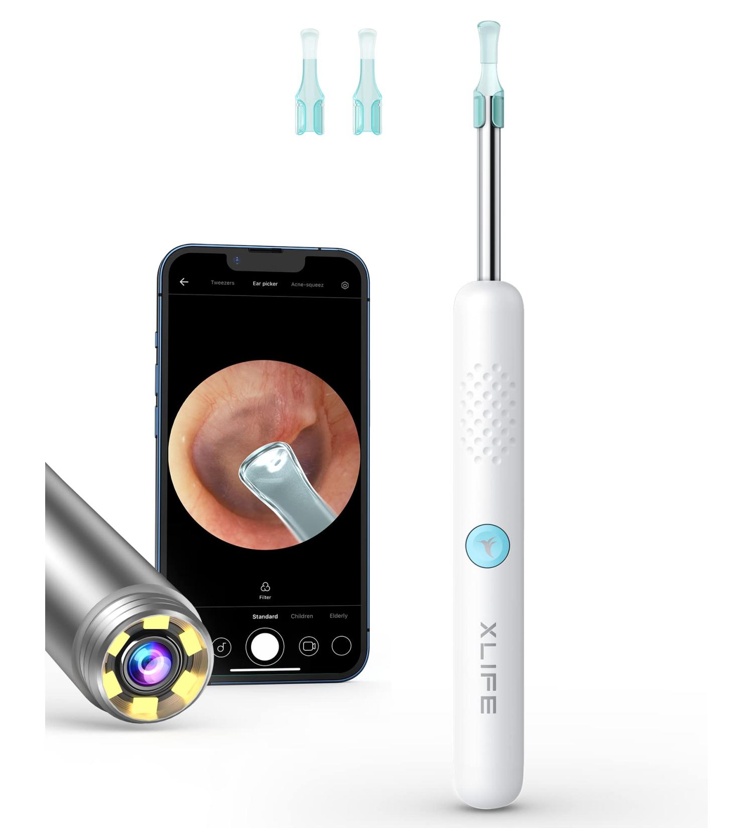 Ear Wax Removal Kit with 1080P Ear Scope Camera & LED Light - Ear Cleaner with 2 Silicone Scoops - White - Buy Online on GoSupps.com