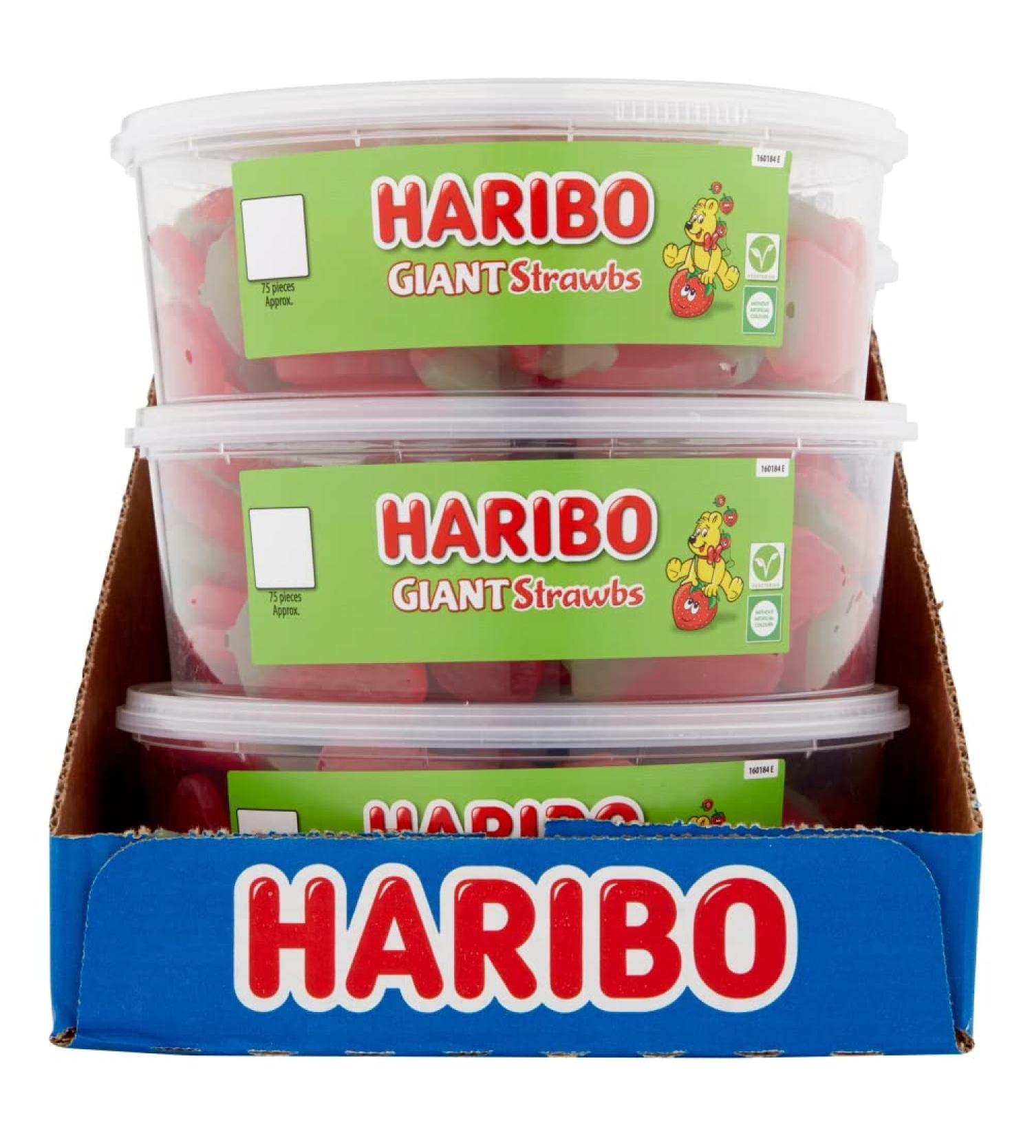 HARIBO Giant Strawbs 6 x 75 Pieces Sweets Tub (825 g) - Buy Online on GoSupps.com