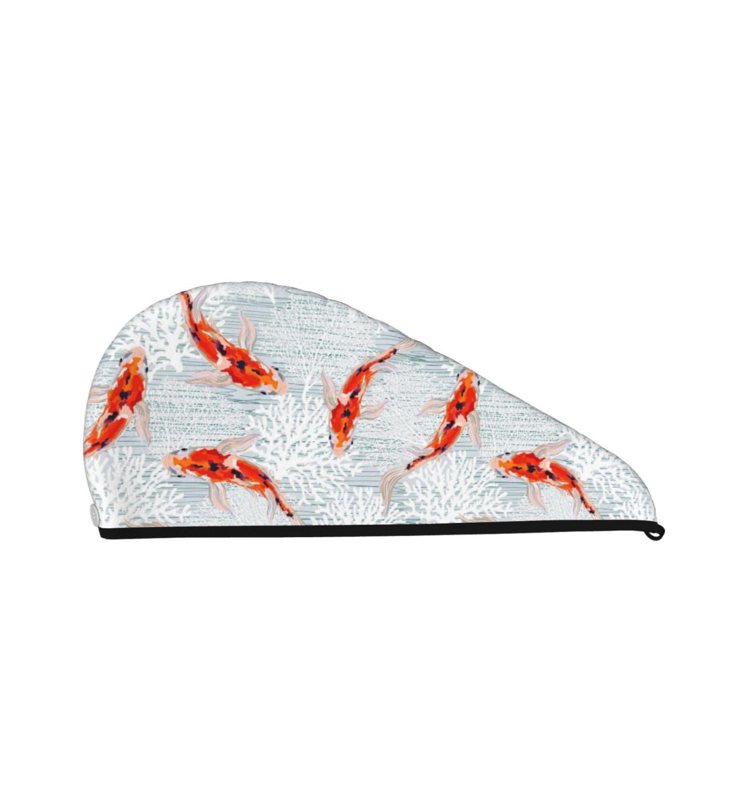 Super Absorbent Koi Fish Coral Velvet Microfiber Hair Towel Wrap for Women - Quick Dry Hair Cap for Long Curly & Thick Hair - Buy Online on GoSupps.com