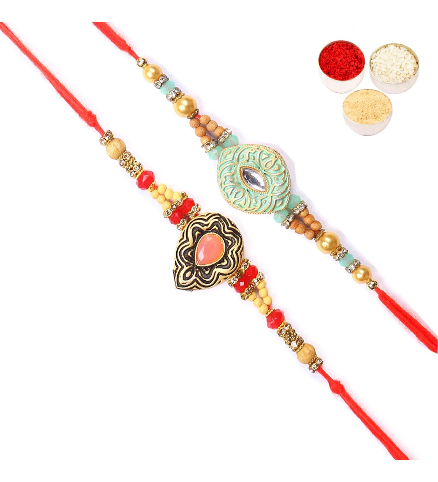 Ghasitaram Gifts Rakhi for Brother Rakhis Online - Set of 2 8469 8487 Premium Rakhis - Buy Online on GoSupps.com