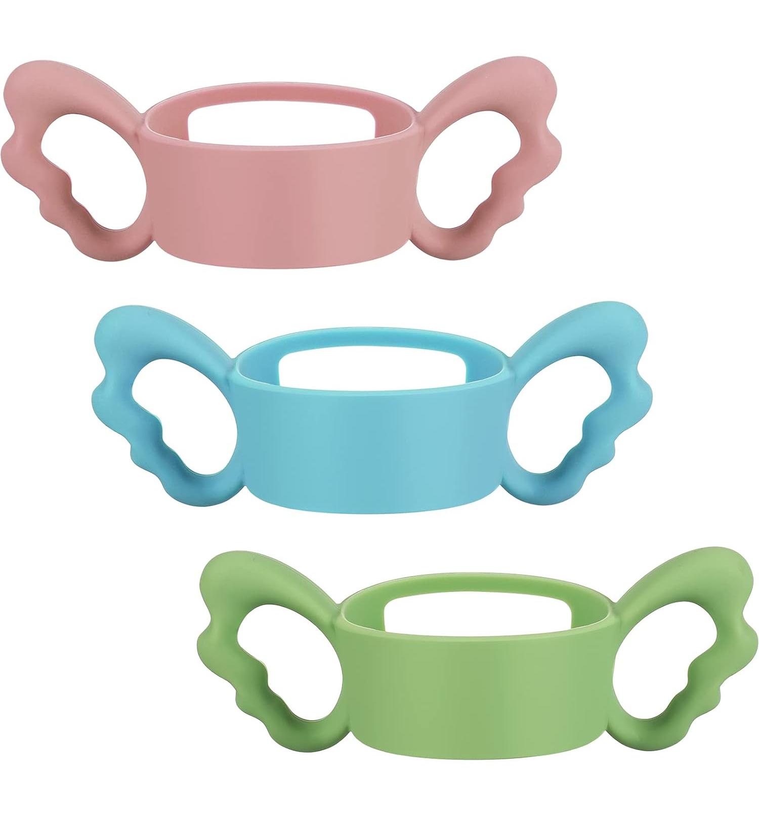 3 Pieces Baby Silicone Bottle Handles - Wide Neck Feeding Handle Set for Easy Grip - Lightweight and Portable - Perfect for Baby Shower Gift (Pink/Green/Blue) - Buy Online on GoSupps.com