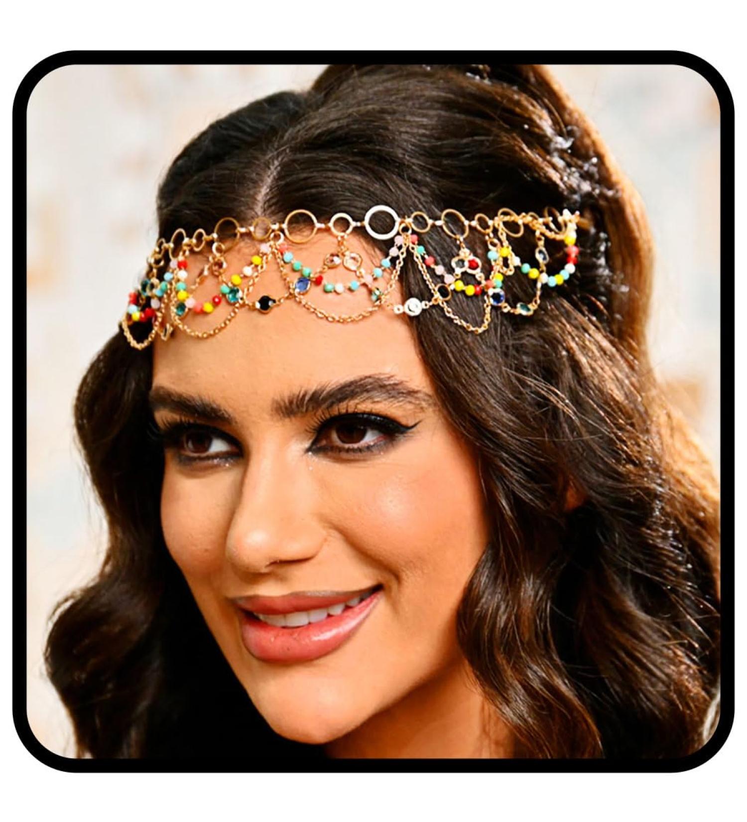 Zoestar Boho Head Chain Gold Crystal Headband Layered Tassel Bridal Headpiece Beads Festival Hair Accessories for Women and Girls - Buy Online on GoSupps.com