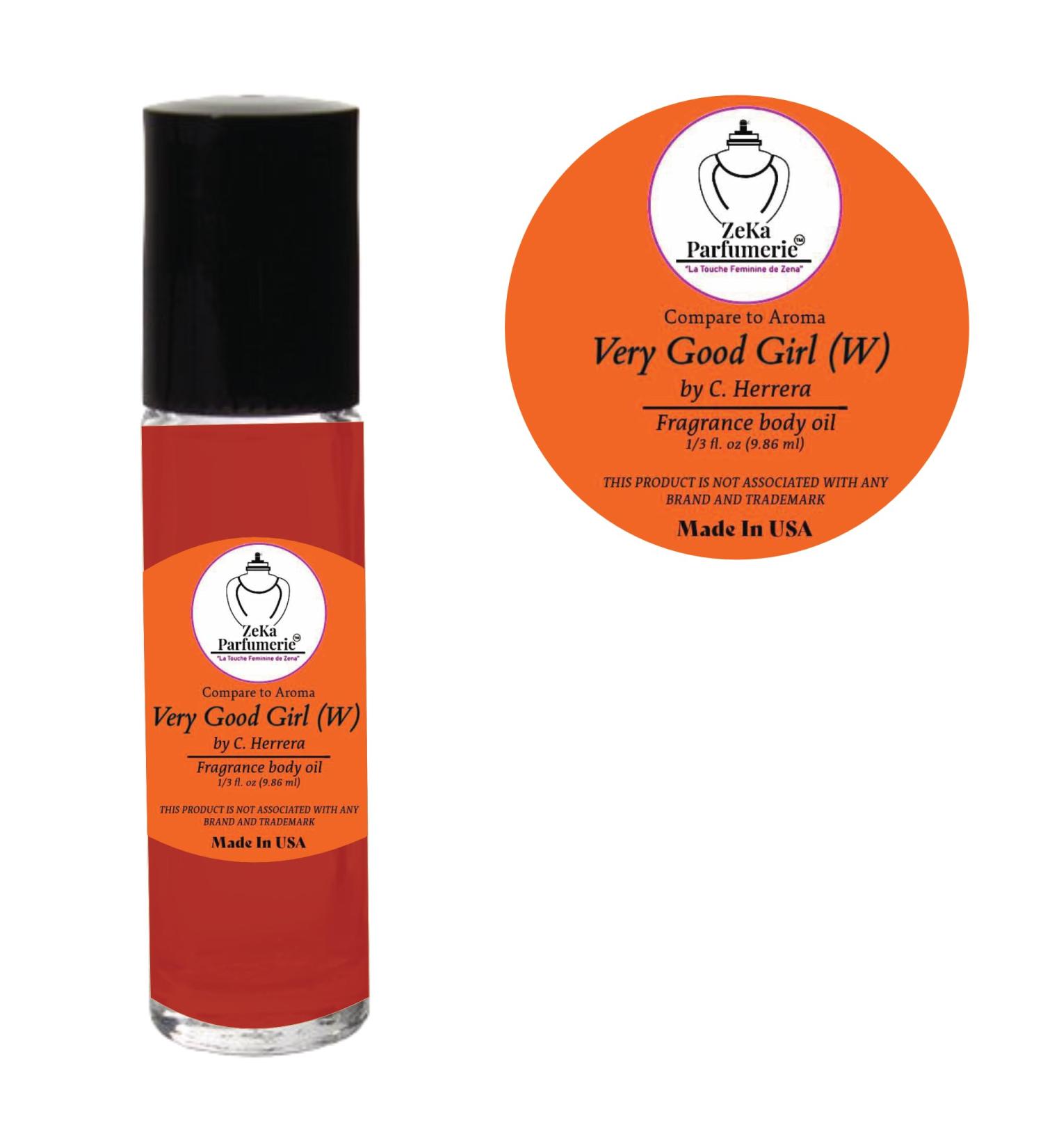 ZEKA PARFUMERIE Compare to Aroma Compatible with Very Good Girl by C. Herrera for Women Fragrance Body Oil on 1/3 oz (9.86ml) Travel size Roll-On Botlle