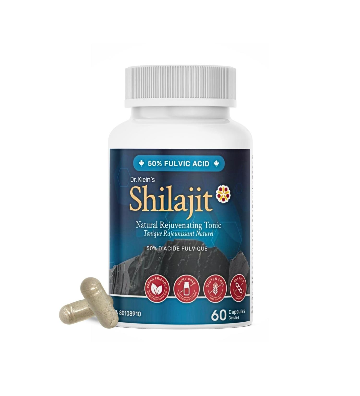 Dr. Klein's Natural Shilajit for Men & Women. 500mg daily dose. 50% Fulvic Acid. Pure Himalayan Shilajit. Ayurvedic Rasayana. Vegetarian & Gluten Free. Made in Canada. 60 Capsules. - Buy Online on GoSupps.com