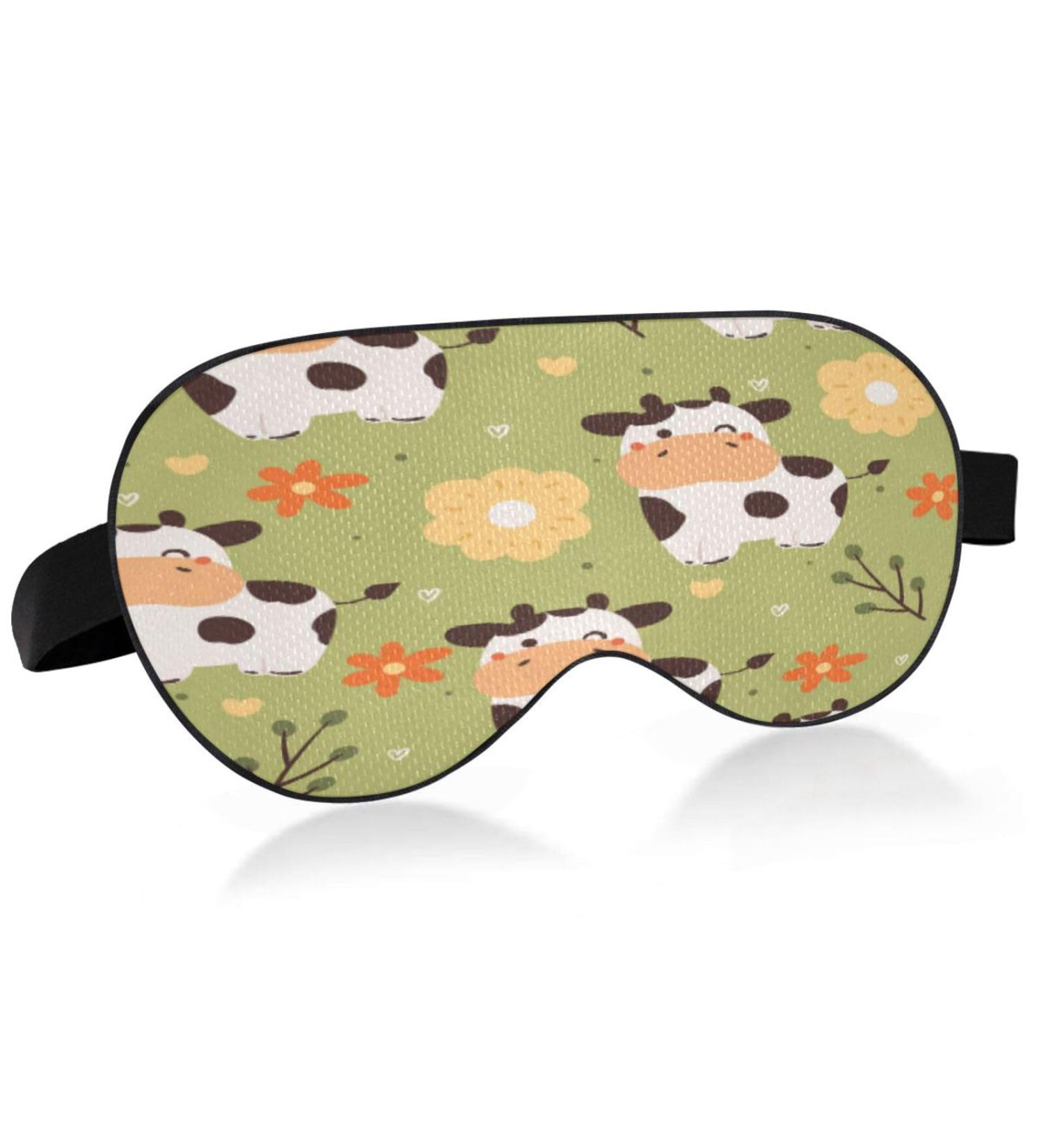 Cartoon Cow & Flower Sleep Mask - Light Blocking Eye Cover for Men & Women | Adjustable Soft Blindfold for Travel Naps & Work - Buy Online on GoSupps.com