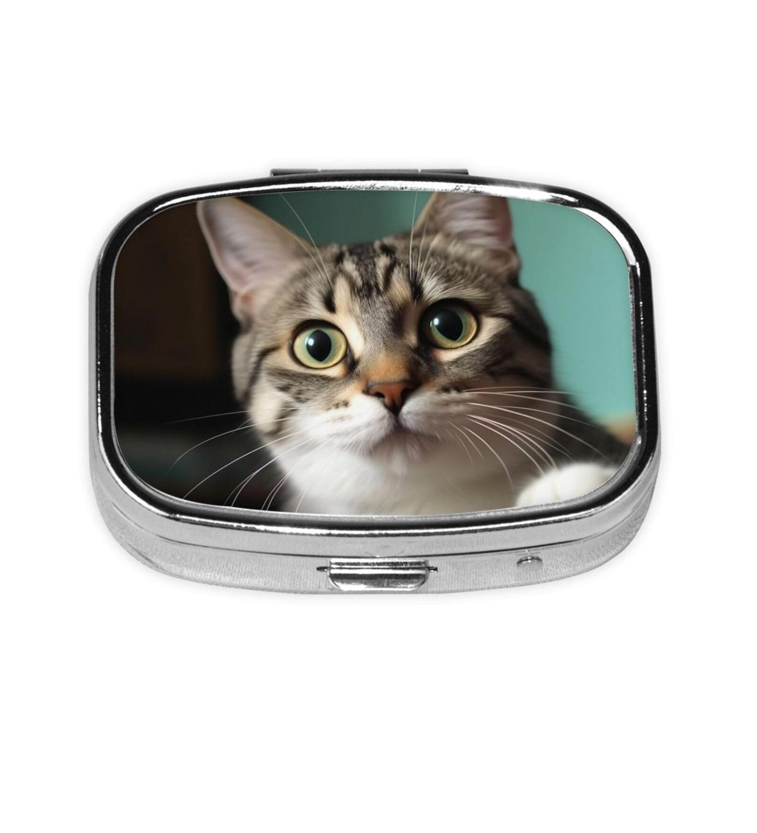 Curious Cat 2 Compartment Pill Case - Cute Travel Pill Organizer for Pocket & Purse Gifts - Buy Online on GoSupps.com