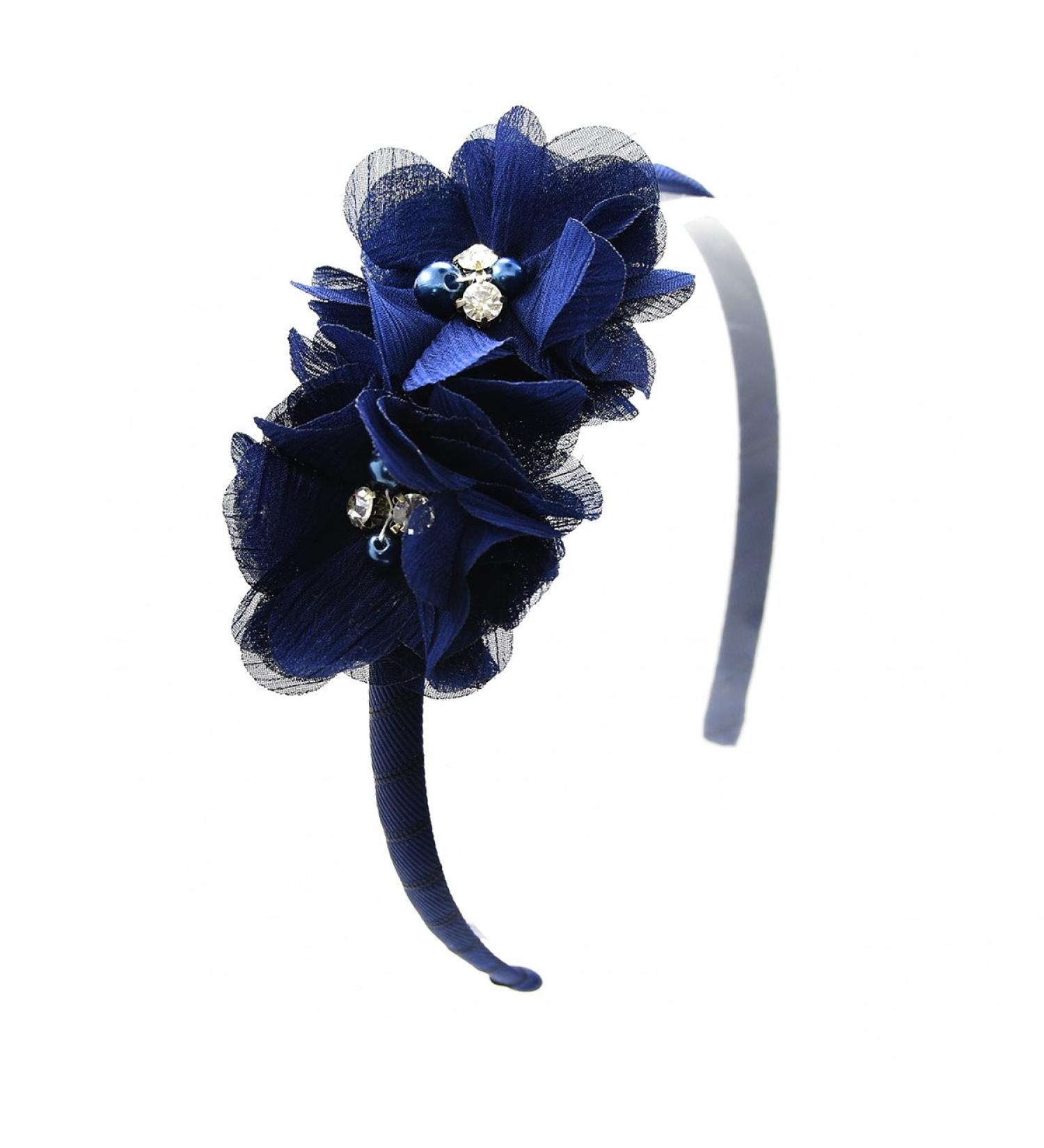 PrettyBoutique Chiffon Pearl Rhinestone Flowers Girls Alice Headband Hair Band (Navy) - Buy Online on GoSupps.com