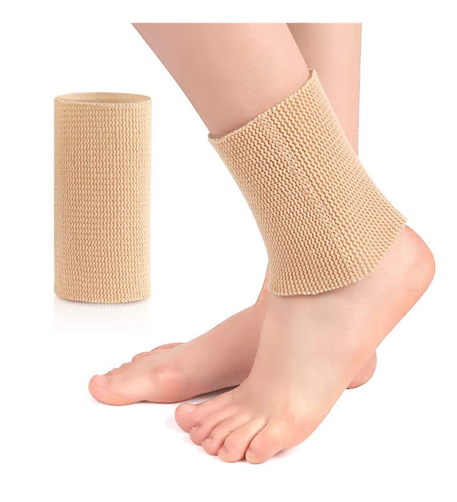 Ankle Gel Sleeves - Padded Compression Socks for Men & Women | Ankle Support for Sports Pain Relief & Swelling - Beige (1pc - Buy Online on GoSupps.com