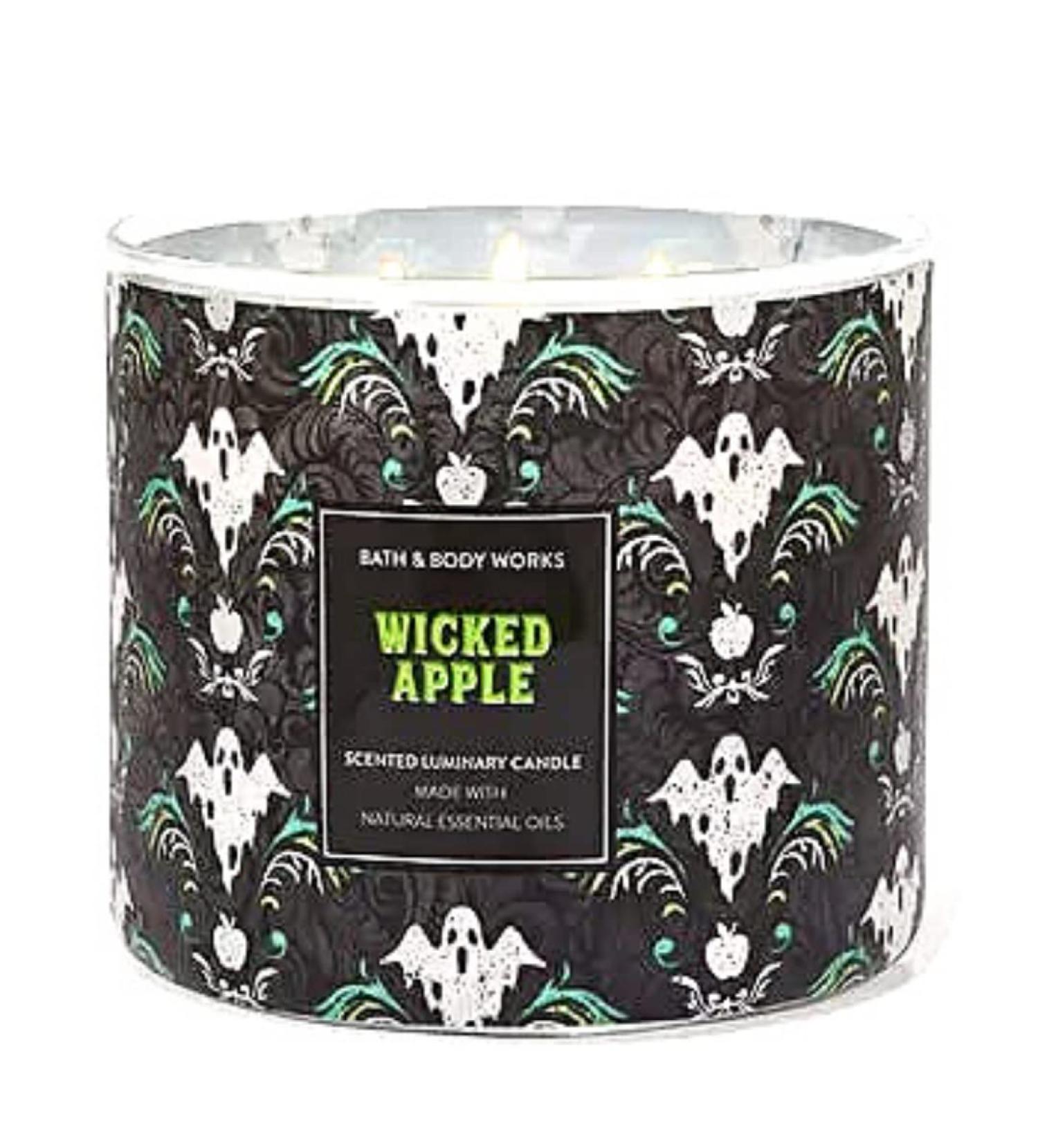 Bath & Body Works White Barn 3-Wick Candle w/Essential Oils - 14.5 oz - 2021 Halloween! (Wicked Apple)