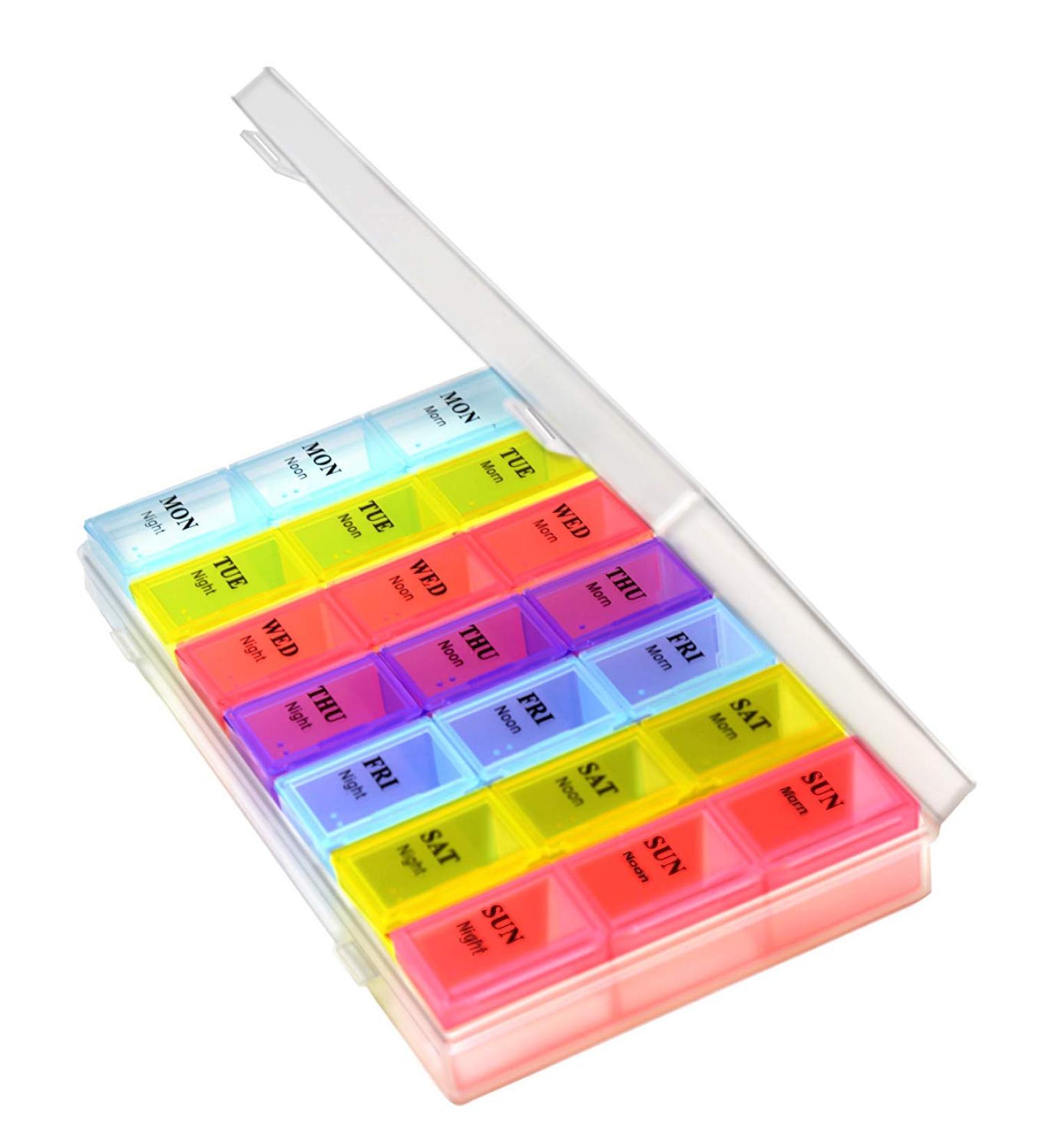 Ultimate Pill Organizer Box with Snap Lids | 7-Day Design & 21 Larger Compartments for Bigger Pills - Perfect for International Shipping - Buy Online on GoSupps.com