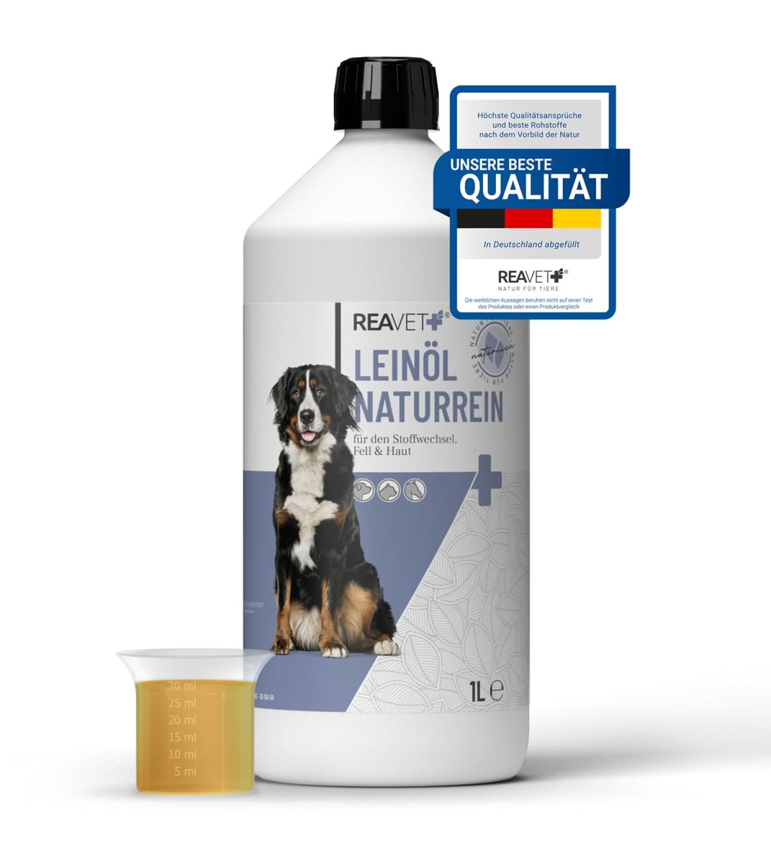 Reavet Linseed Oil 1L | Cold-Pressed Omega 3 & 6 for Dogs Cats & Horses | BARF Additive - Buy Online on GoSupps.com
