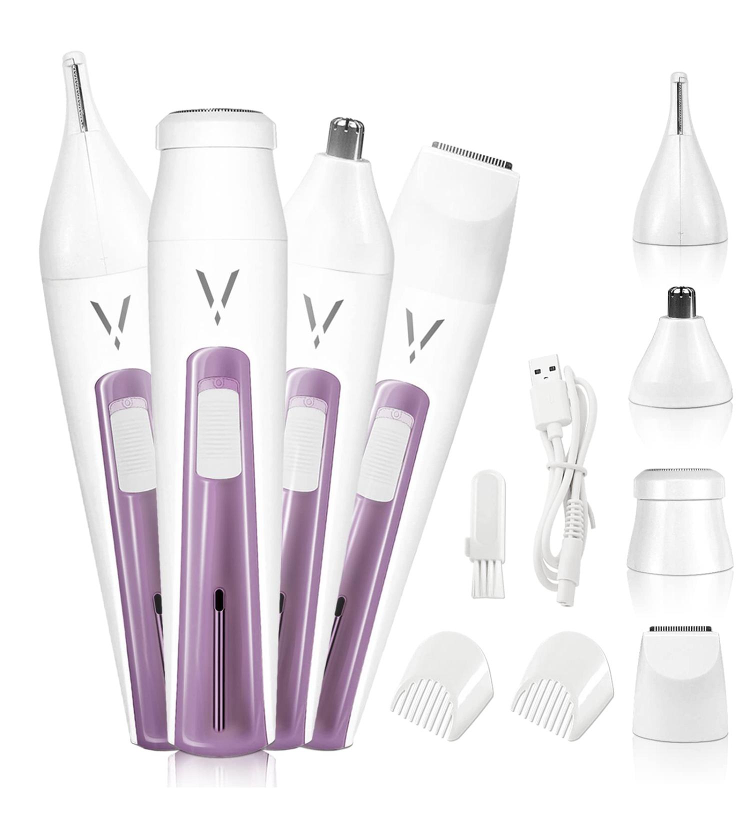 Rechargeable 4 in 1 Face Razors for Women - Facial Hair Removal & Eyebrow Trimmer - Painless Bikini Shaver for Body and Peach Fuzz - Waterproof Plum - Buy Online on GoSupps.com
