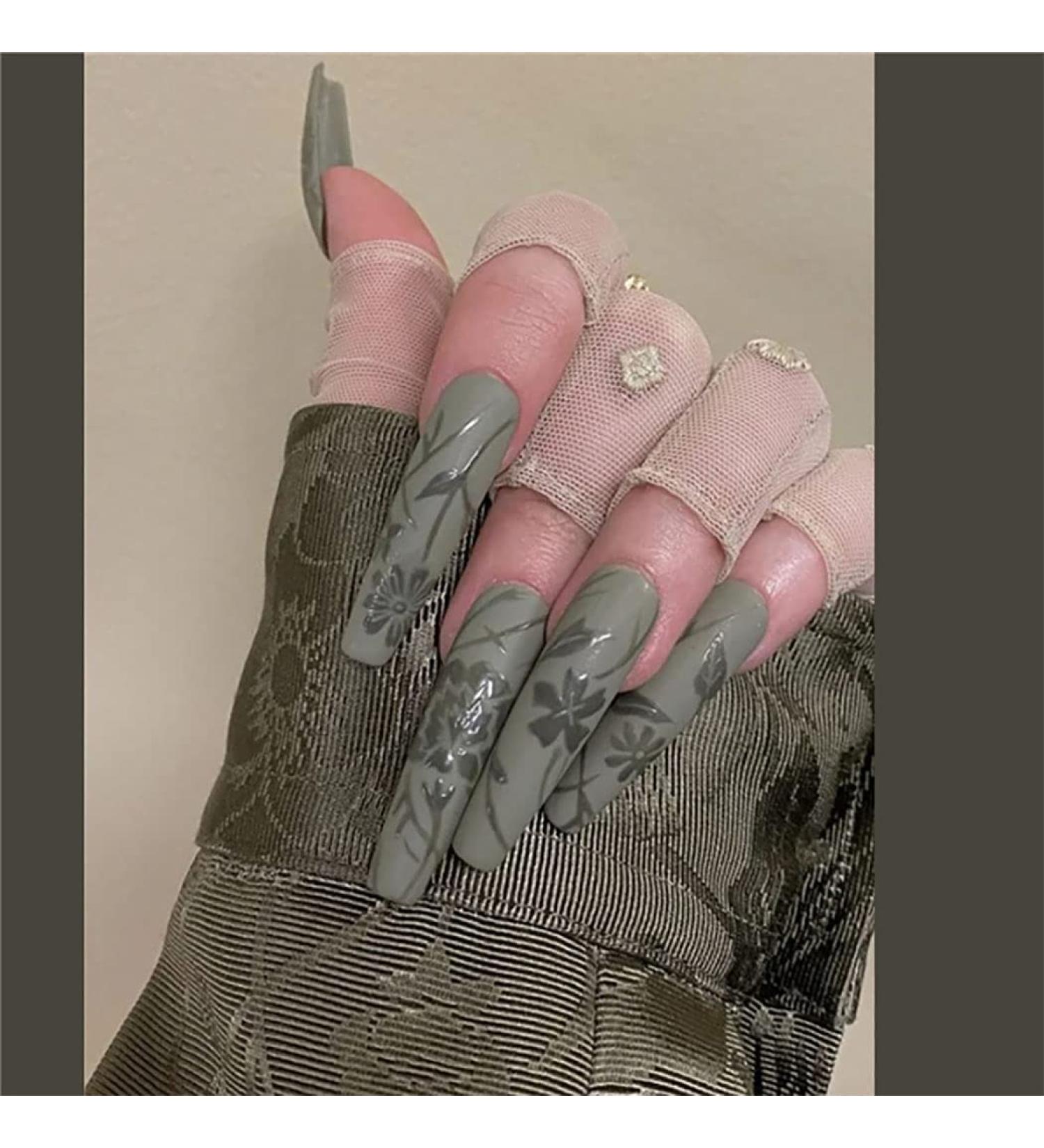 Sethexy Long Coffin False Nails | Green Matte Ballerina Acrylic Nail Tips - 24 Pack for Women & Girls - Buy Online on GoSupps.com