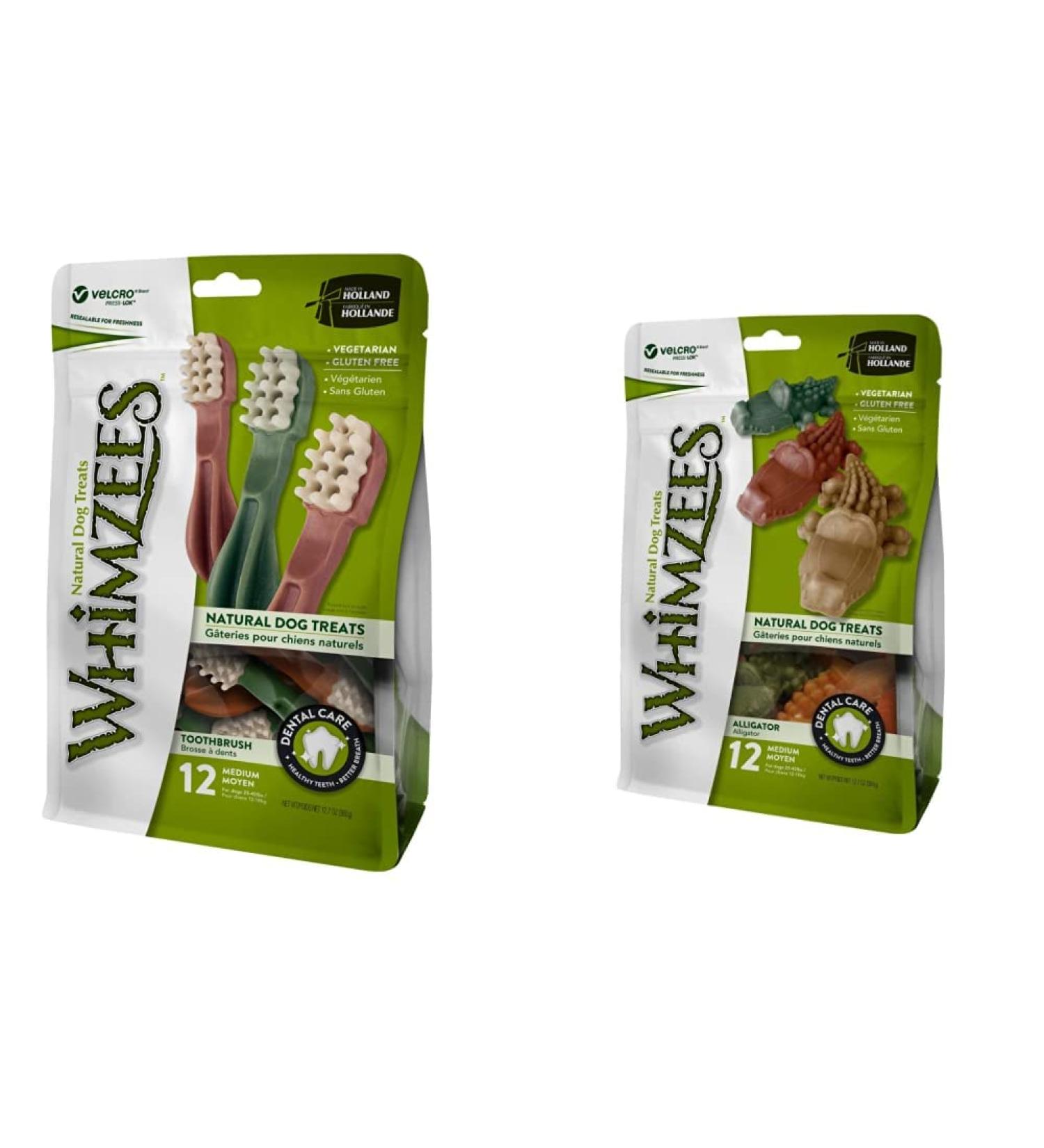 Whimzees Natural Grain-Free Dental Care Snacks for Dogs - Crocodile & Toothbrush Sticks (12 Pieces Each 2-Pack) | Best International Shipping! - Buy Online on GoSupps.com