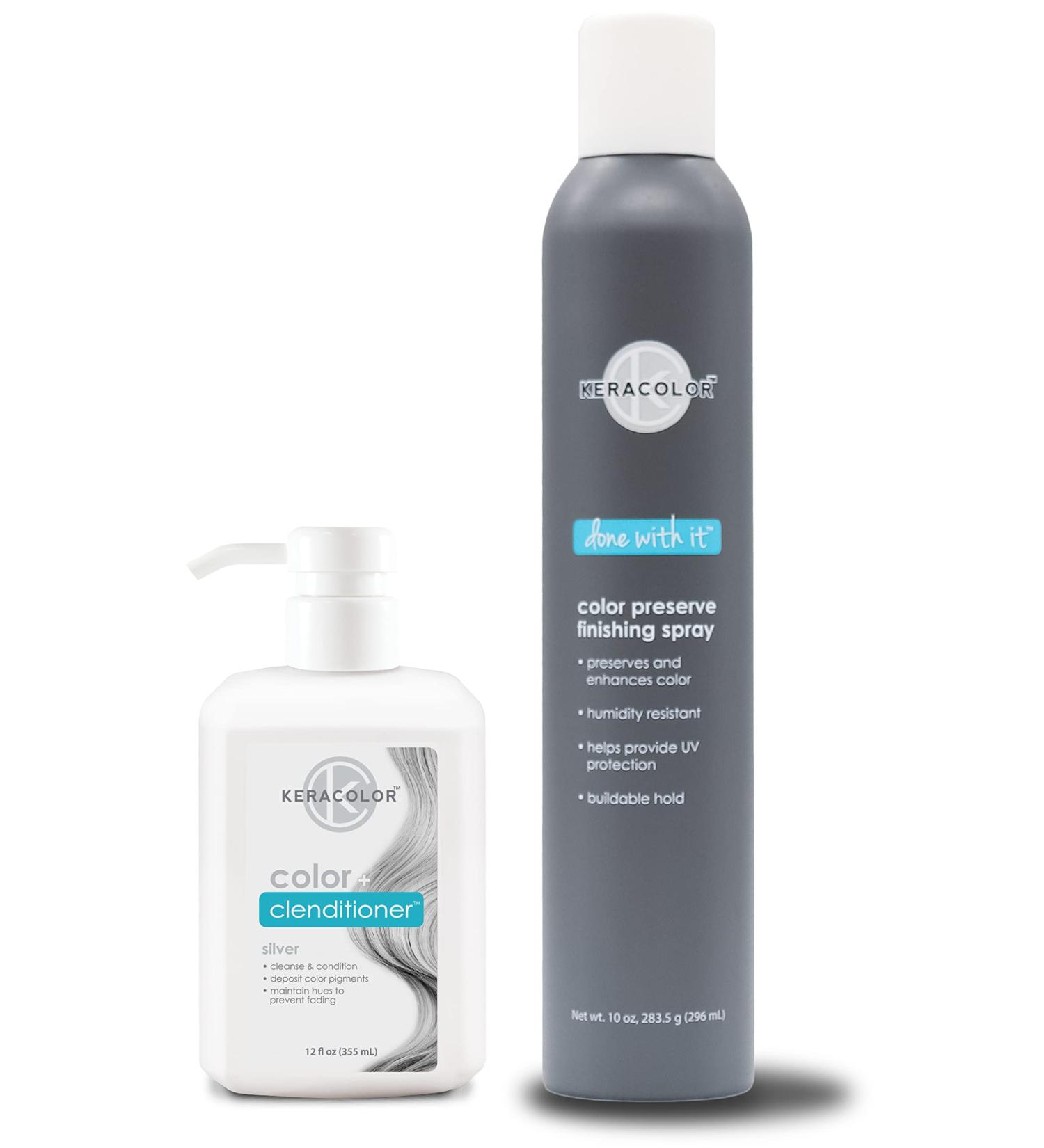 KERACOLOR Kit of 3-in-1 (Cleanse + Conditioner + Color) Silver Semi-Permanent Hair Dye and Finishing Hair Spray 10oz - Buy Online on GoSupps.com