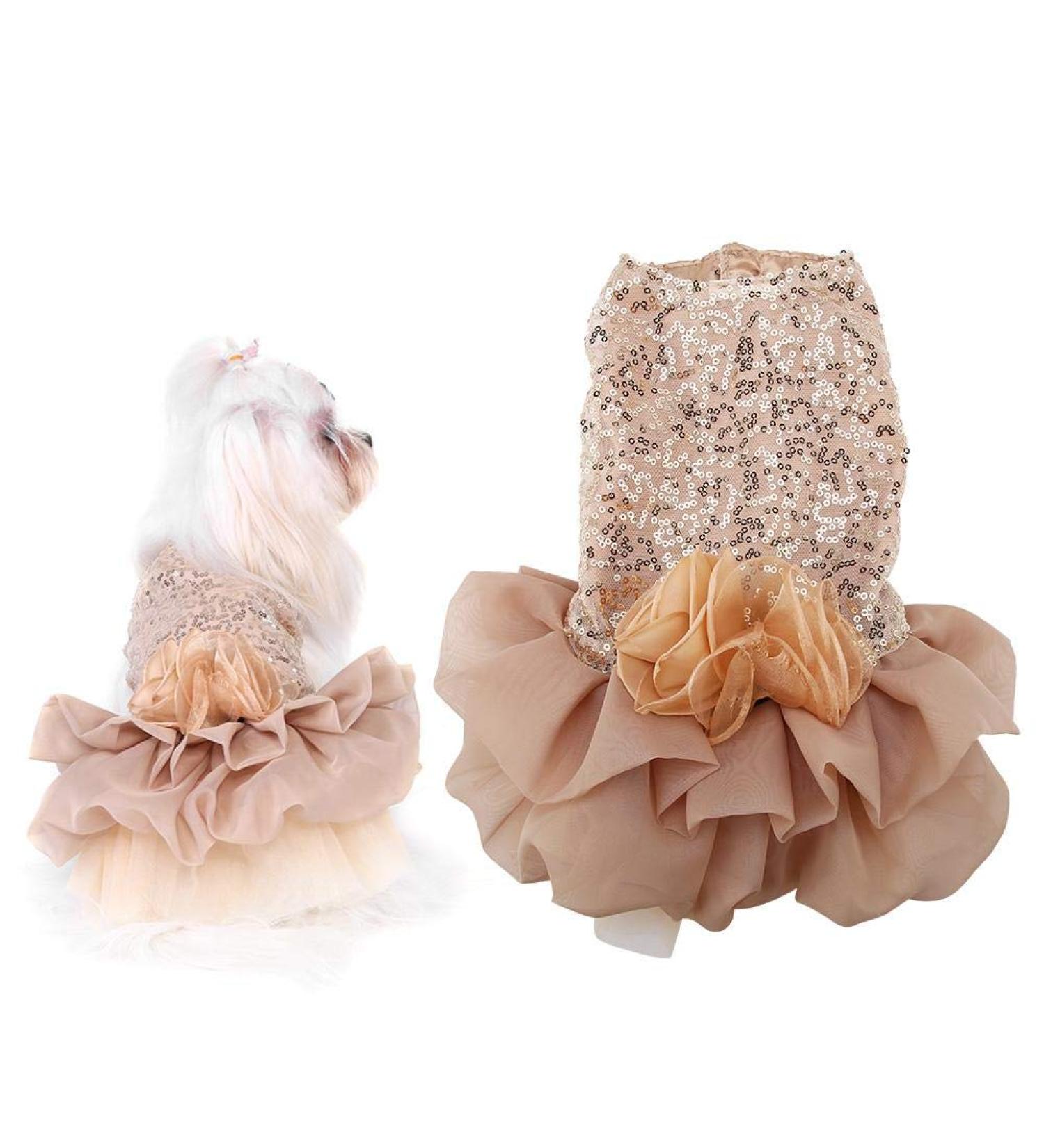 Bling Dog Dress Comfortable Dog Luxury Princess Wedding Dress Shiny Pet Lace Dress Sequined Princess Summer Pet Cloth for Small Dog Puppy(Gold L) - Buy Online on GoSupps.com