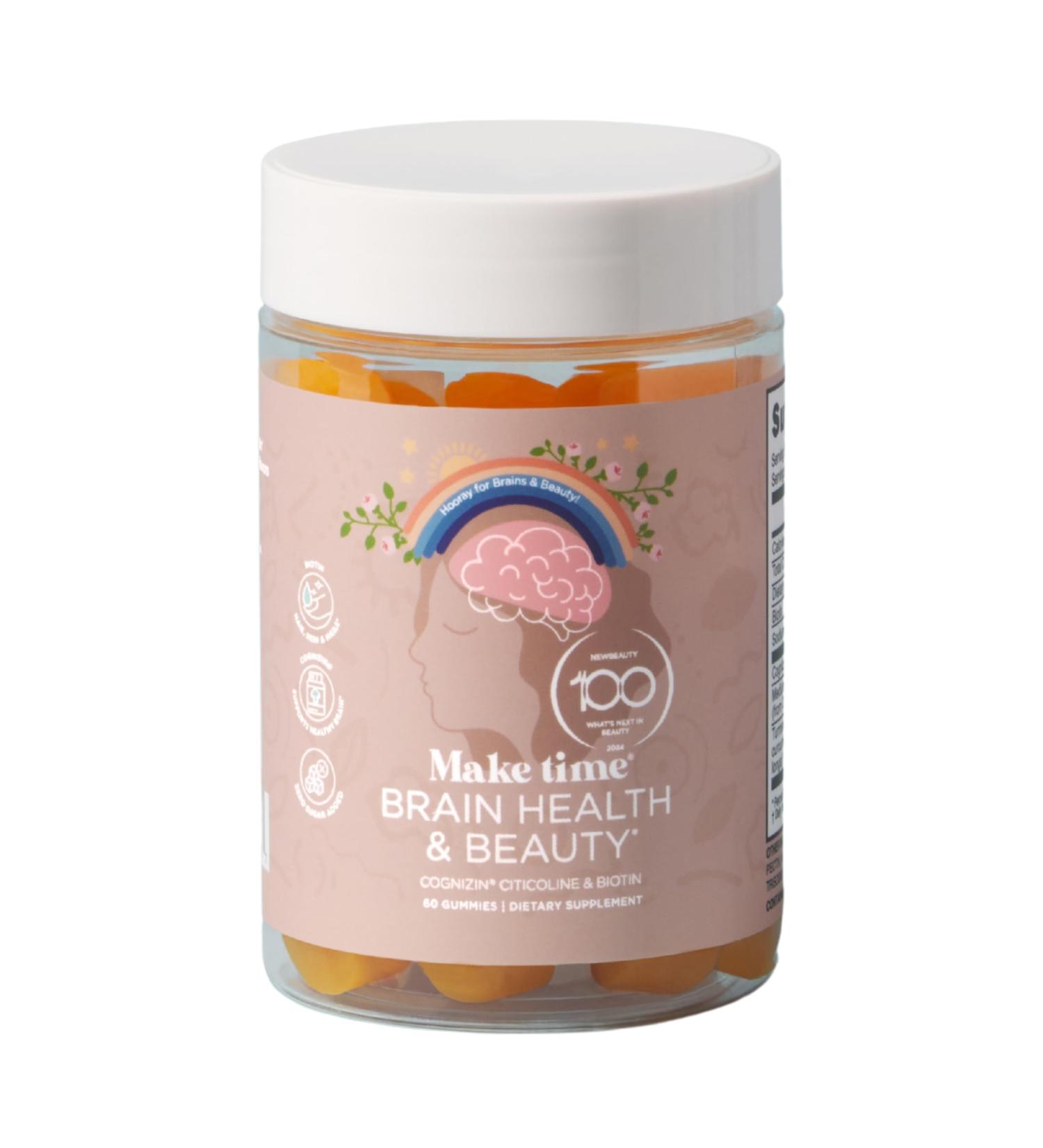 MAKE TIME Brain & Beauty Gummies Cognitive Support with Cognizin Citicoline & Biotin for Focus Clarity & Radiant Hair Skin & Nails Sugar-Free Delicious Blueberry Flavor (60 Gummies) - Buy Online on GoSupps.com