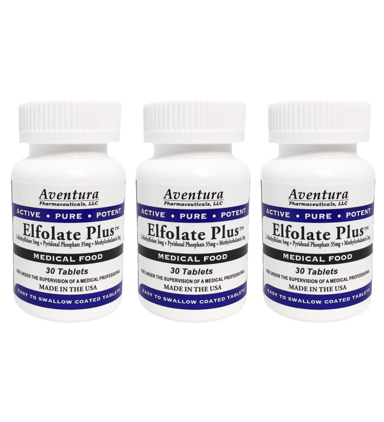 ELFOLATE Plus 3mg 3 Pack L-Methylfolate Methyl Folate Methylfolate Medical Food Supplement Professional Strength Active Pure Potent 30 Tablets - Buy Online on GoSupps.com