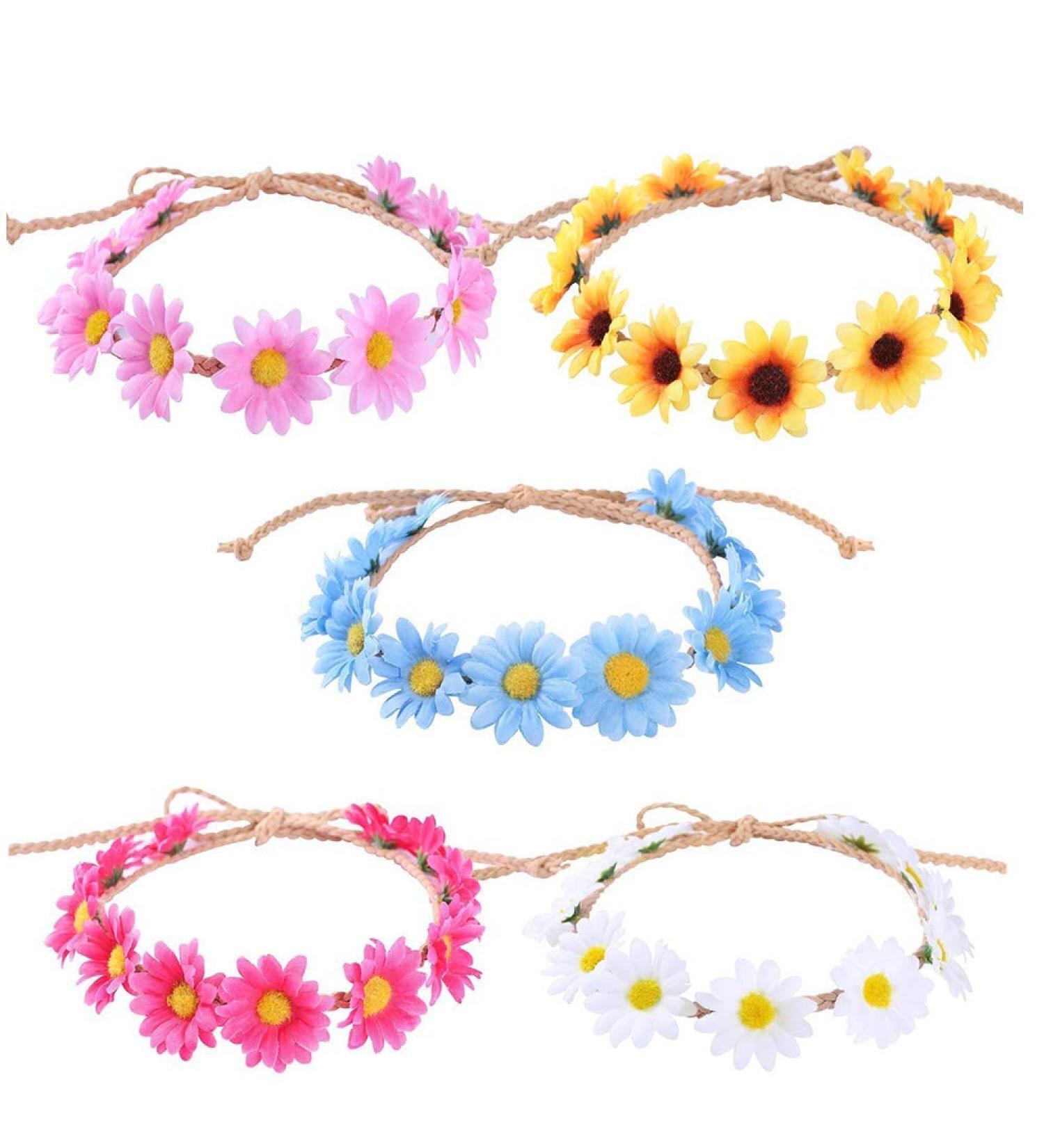 Booster Flower Garland Headband - 5 Multicolored Sunflower Headbands for Girls Women Brides & Party Celebrations - Buy Online on GoSupps.com