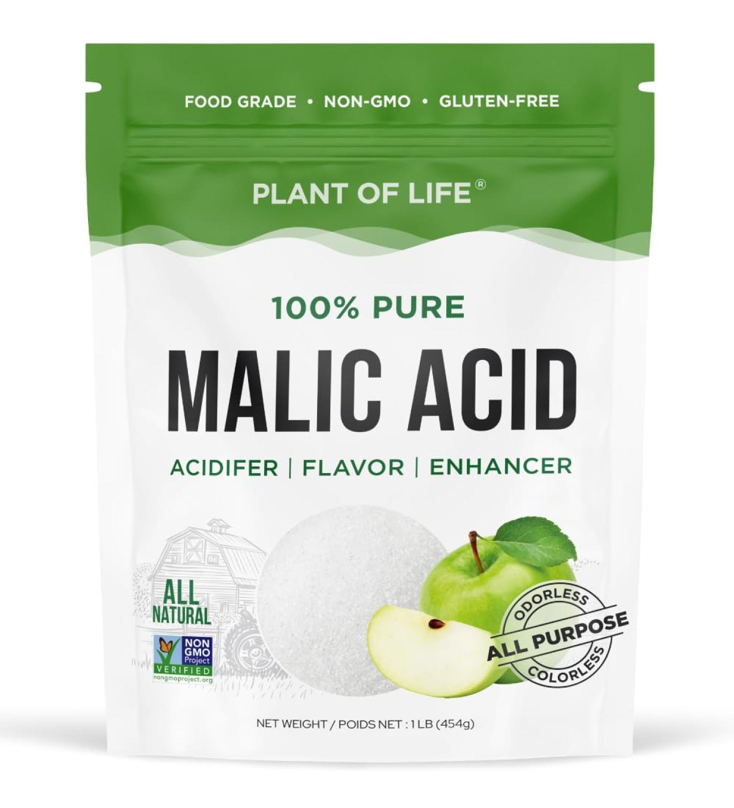 Malic Acid Powder by Plant of Life Pure Food Grade Multi-Use Natural Sour Agent for Food Drink Candies and pH. (1lb (454g)) - Buy Online on GoSupps.com