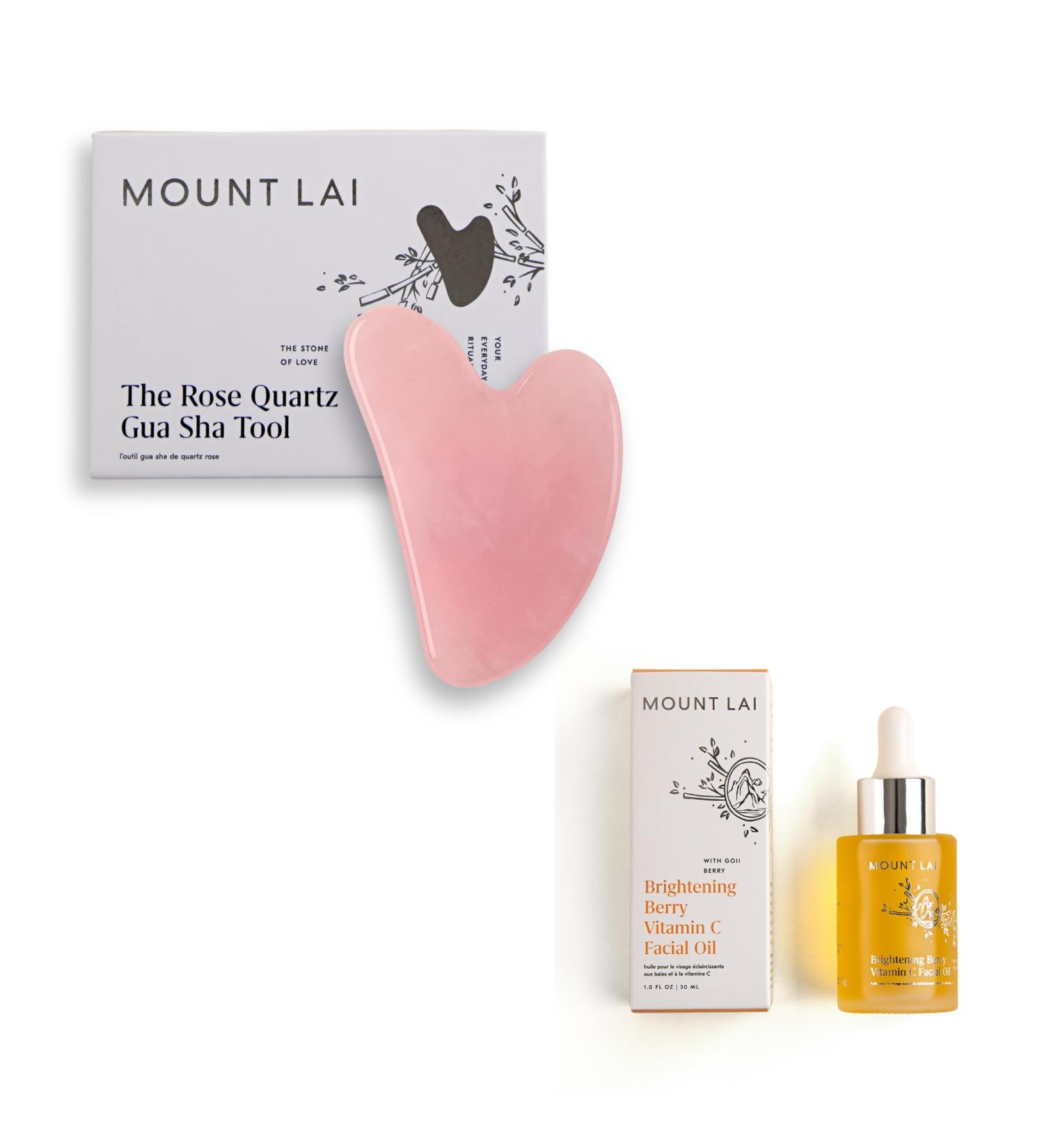 Mount Lai Rose Quartz Gua sha + Vitamin C Facial Oil Relaxing Skin Care Bundle - Buy Online on GoSupps.com