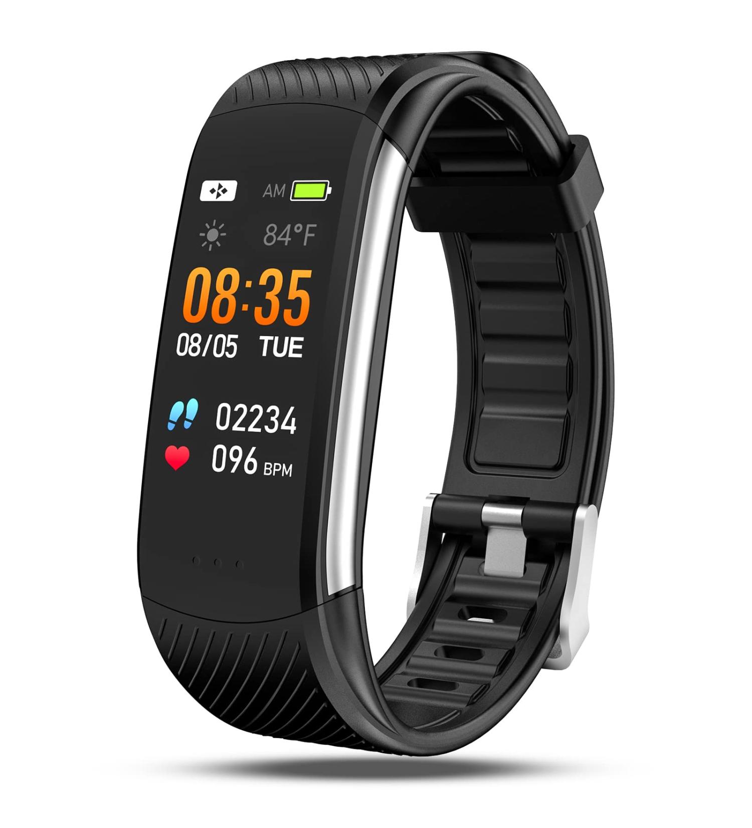 Smart Watch Fitness Tracker with Heart Rate, Blood Pressure, Blood Oxygen, Body Temperature Monitor, Sleep Tracking, Step Counter, Calorie Counter, Pedometer, IP67 Waterproof - For Android Phones, iPhones - Black - Buy Online on GoSupps.com