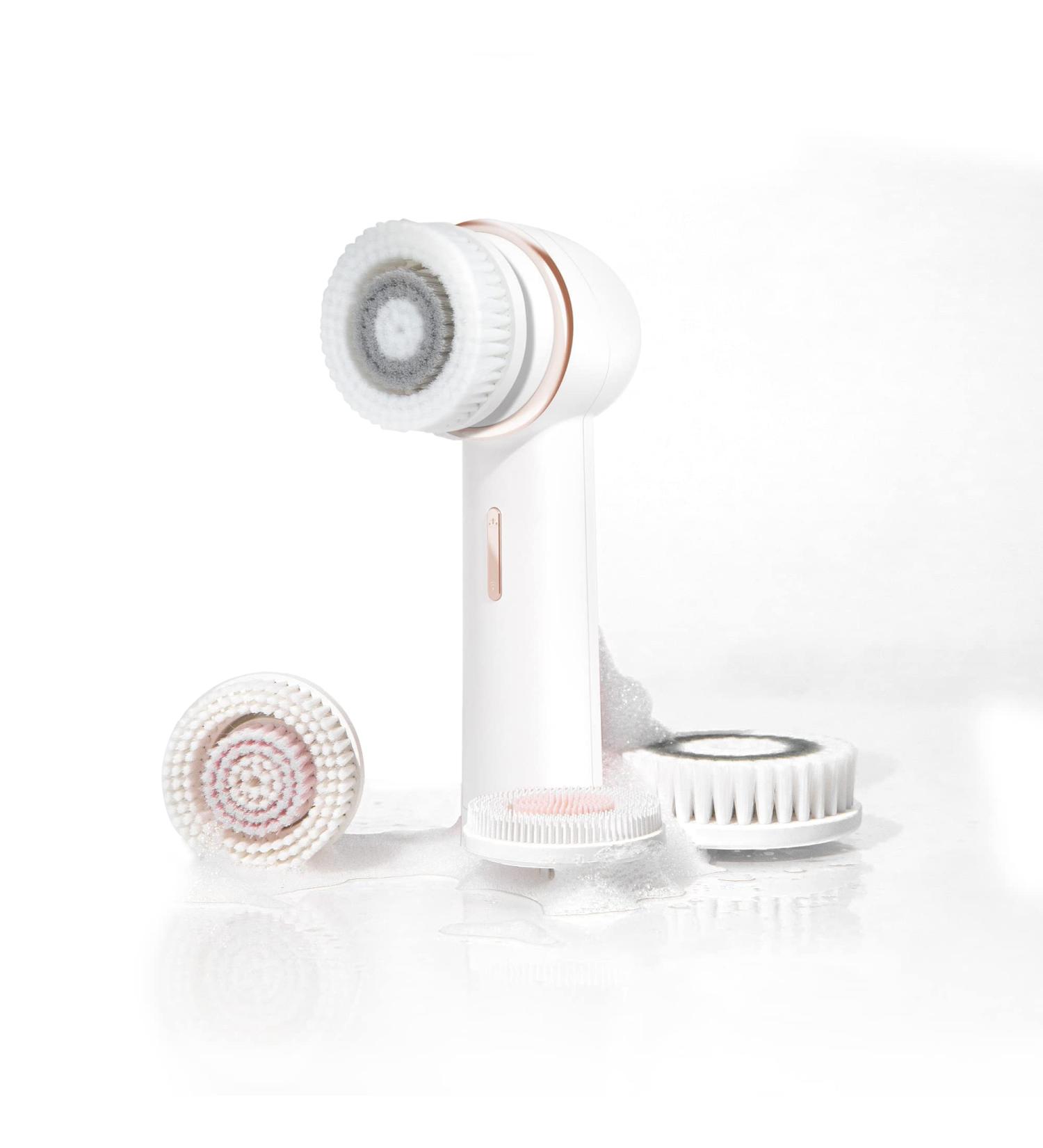 Vanity Planet Raedia 2.0 Facial Cleansing Brush with 4 Interchangeable Heads - White Silicone Exfoliator for Glowing & Acne Prone Skin - Water-Resistant Body Brush - Buy Online on GoSupps.com