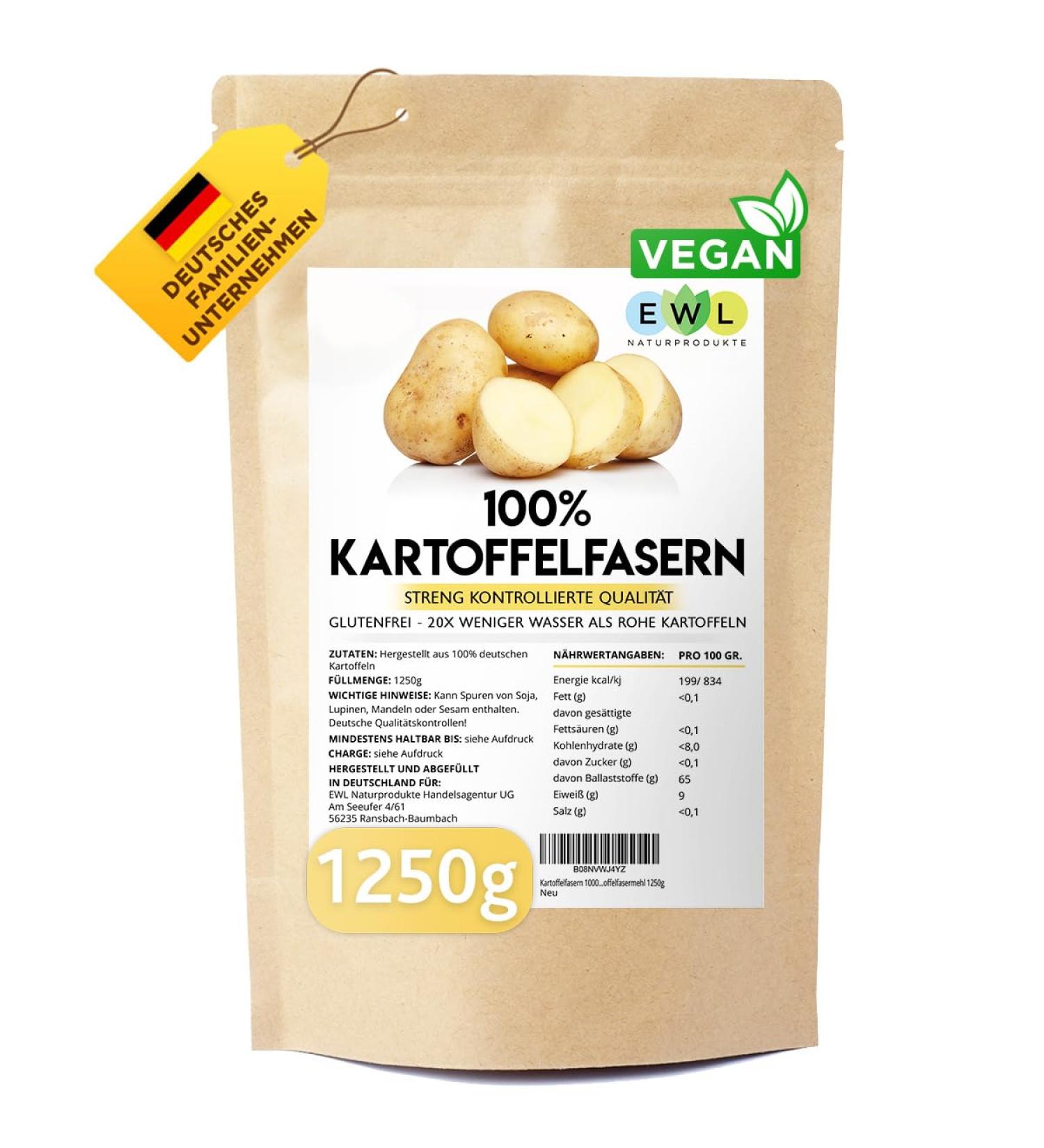 Buy EWL Natural Potato Fiber 1250g - Premium German Potato Flour | XXL Advantage Pack for Healthy Baking and Cooking - Buy Online on GoSupps.com