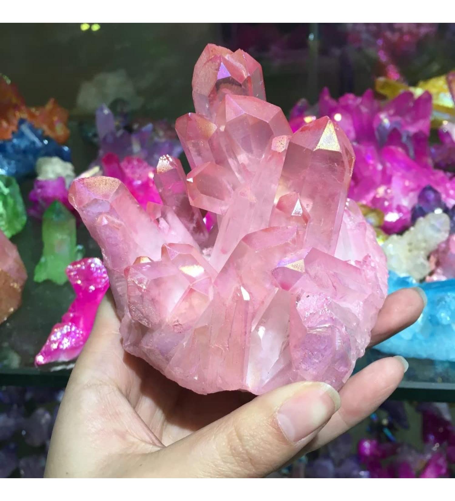 Crystal Rough 260-320g Rare Beautiful Rose Flame Aura Quartz Crystal Cluster Specimen Decoration - Buy Online on GoSupps.com