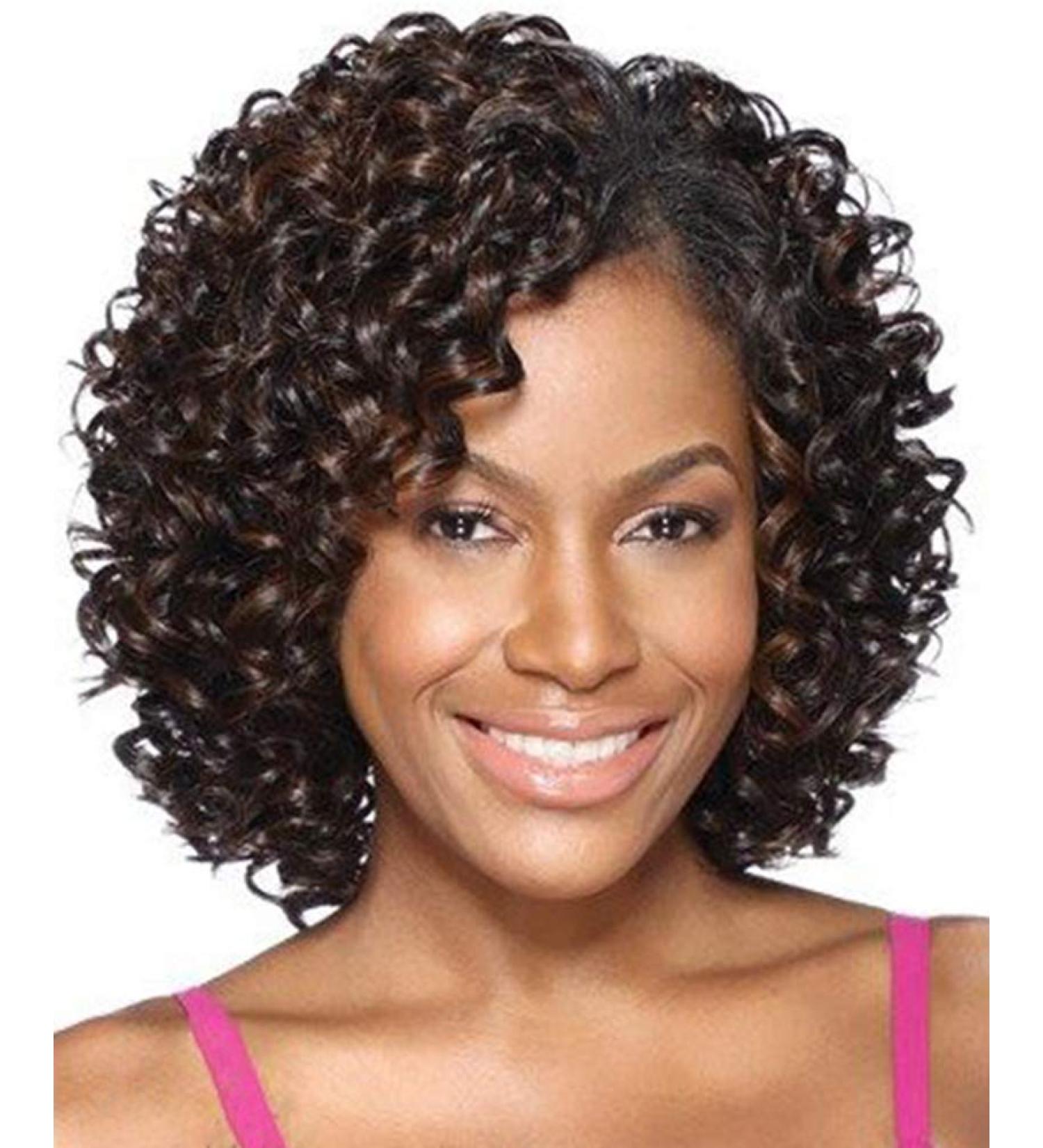 XIUFAXIRUSI Short Curly Afro Wig for Black Women - Brown Kinky Curly Synthetic Hair with Side Bangs - Buy Online on GoSupps.com