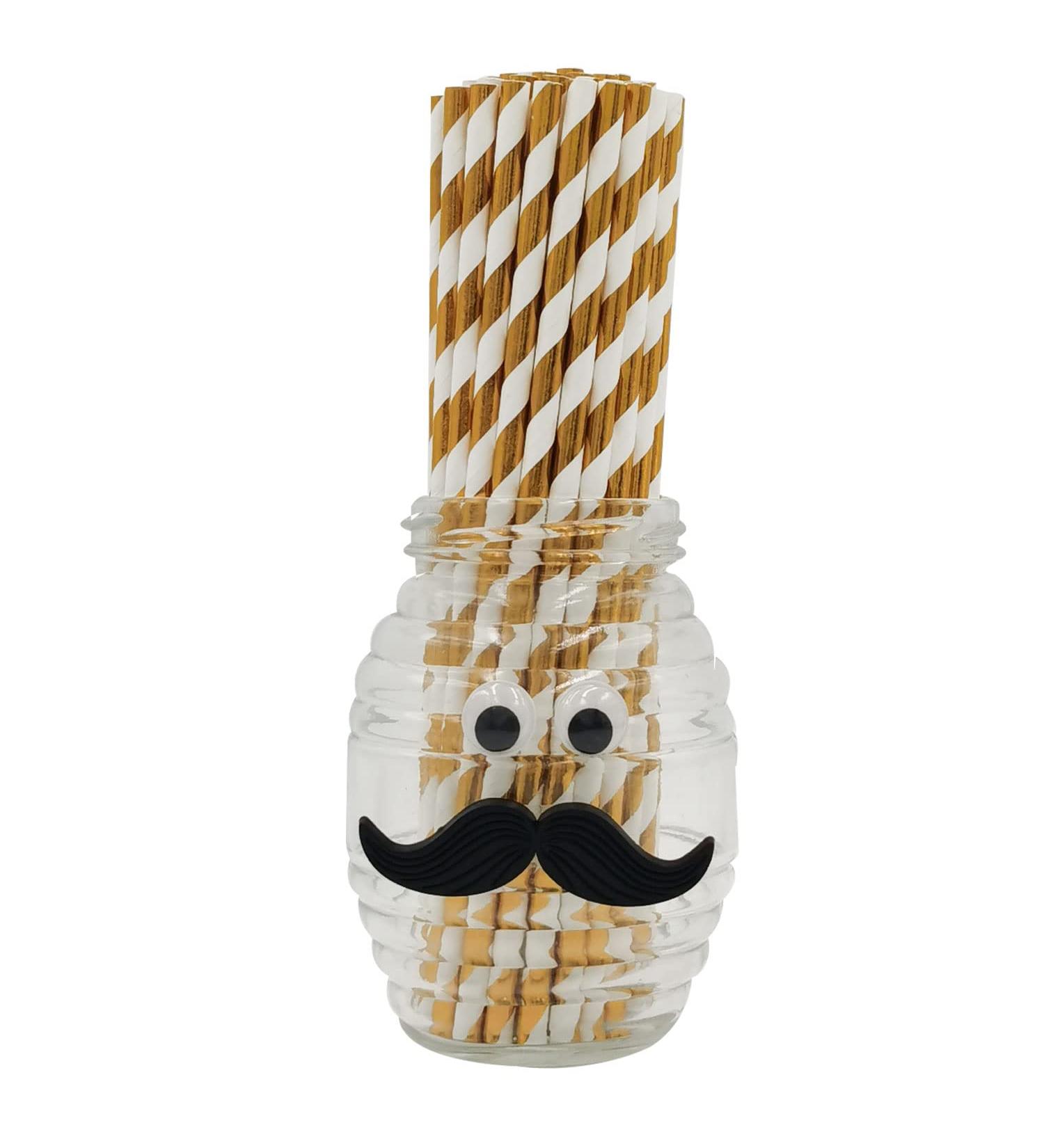 Gold Plastic Straws 100 Gold and White Drinking Straws Gold Glitter Striped Straws for Party and Wedding - Buy Online on GoSupps.com