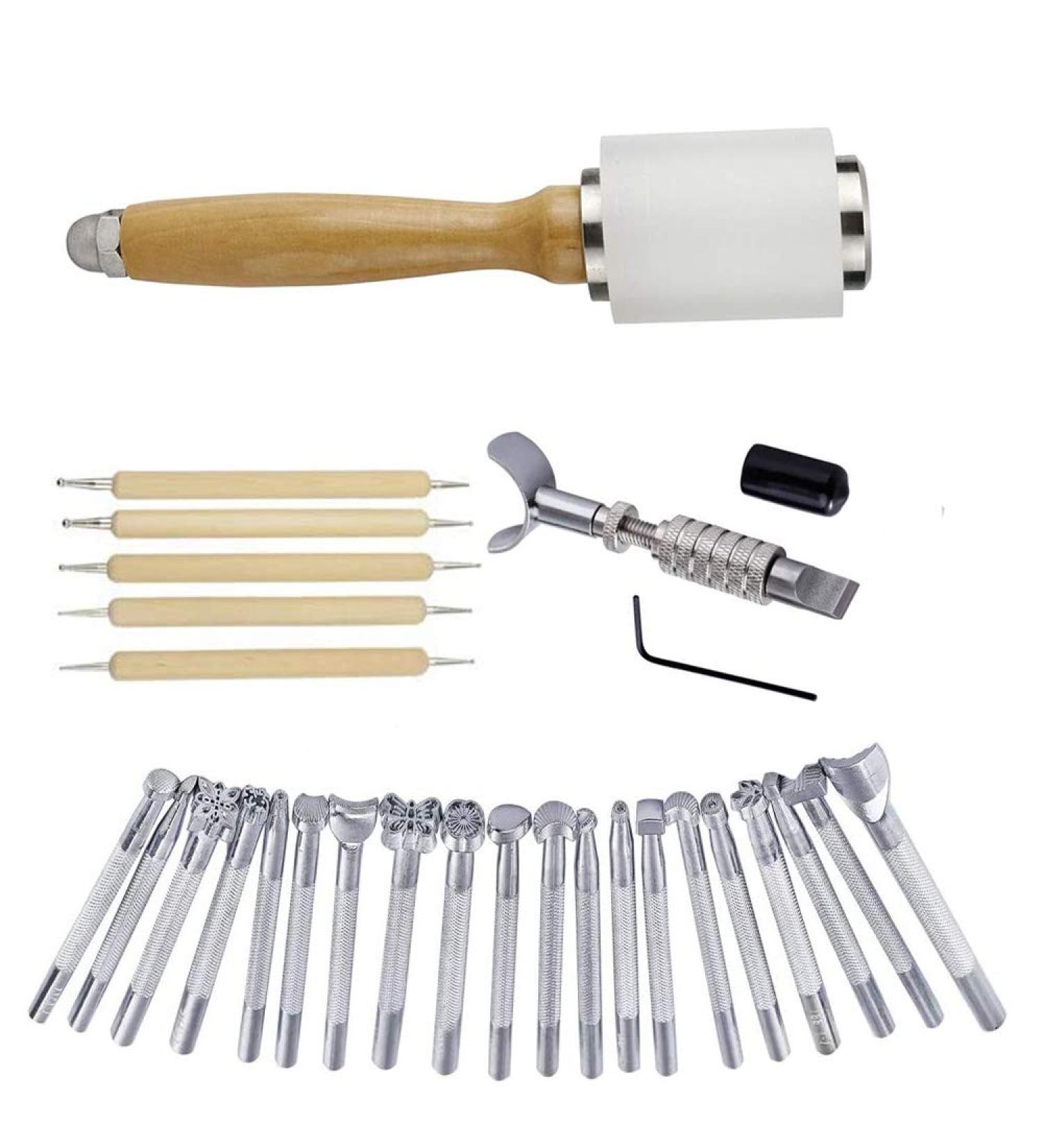 BANYOUR 20PCS Leather Stamping Set for DIY Saddle Making & Craft Stamps - Leather Carving Tools & Hammer - Buy Online on GoSupps.com