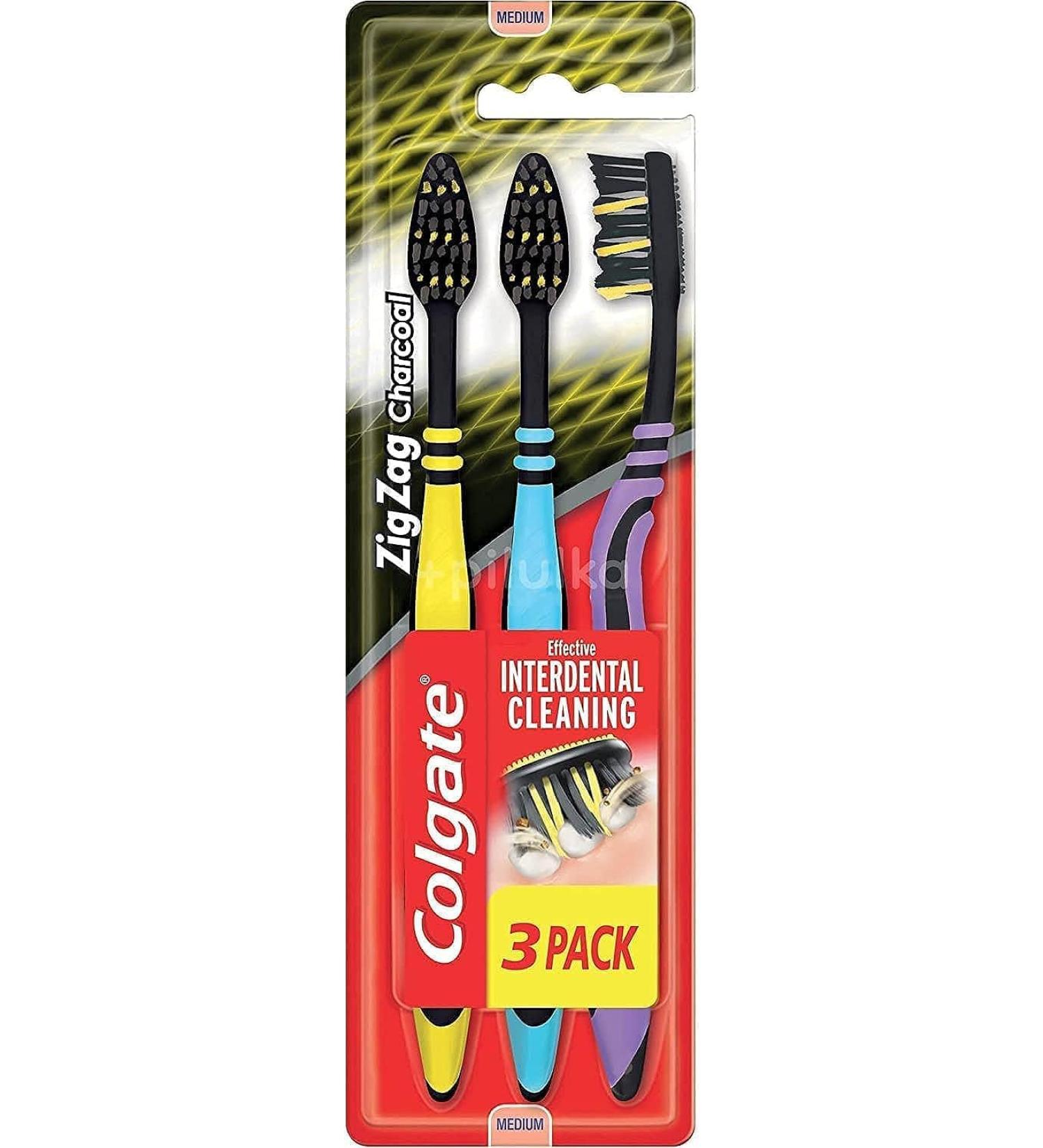 Black (Black Toothbrush Zig Zag Charcoal 3 pieces)