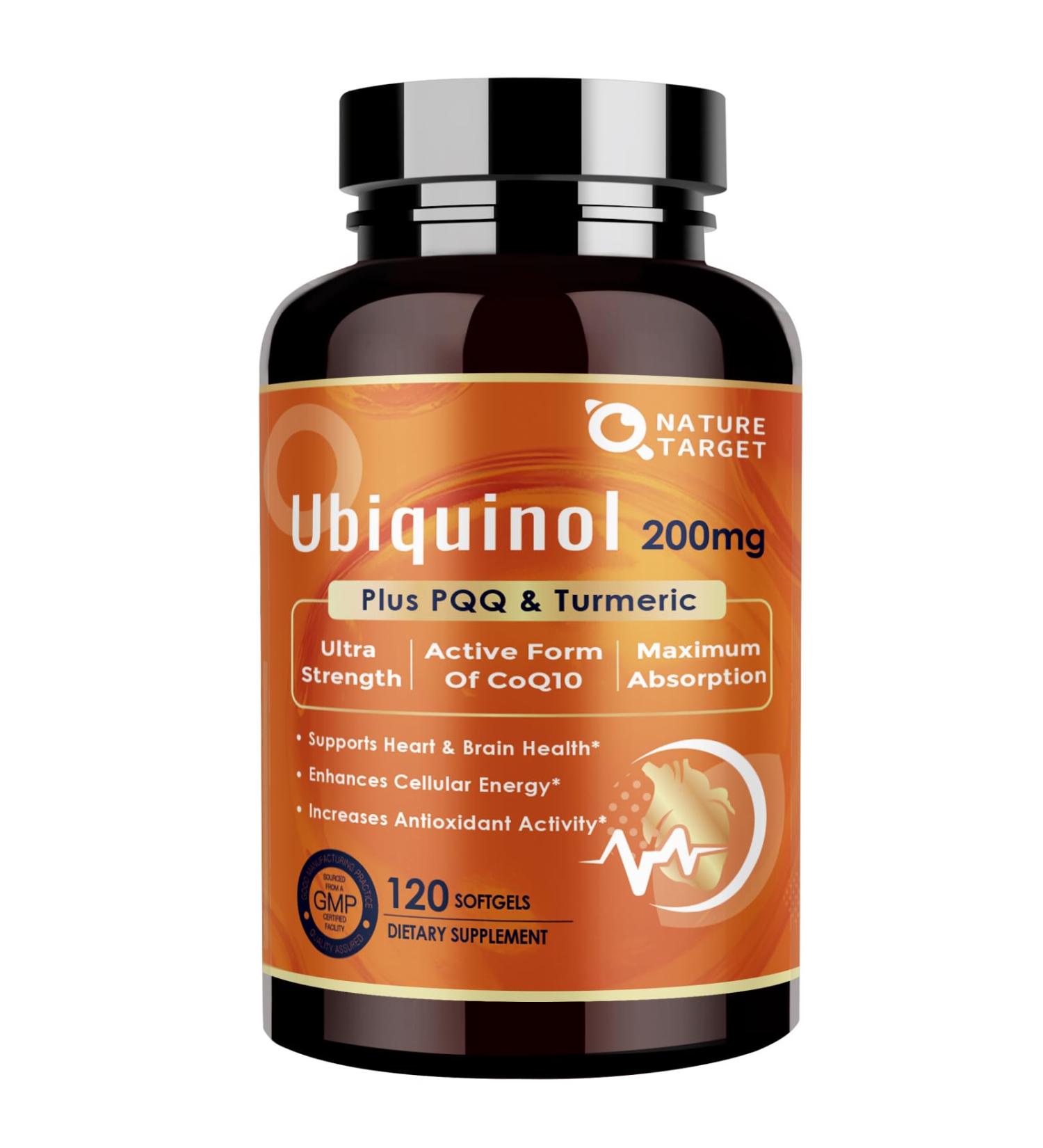NATURE TARGET Ubiquinol CoQ10 200mg softgels with PQQ & Turmeric, High Absorption Coenzyme Q10 Supplement with ALA & Black Pepper, Antioxidant for Heart & Brain Health, Energy Production, 120 Count 120 Count (Pack of 1) - Buy Online on GoSupps.com