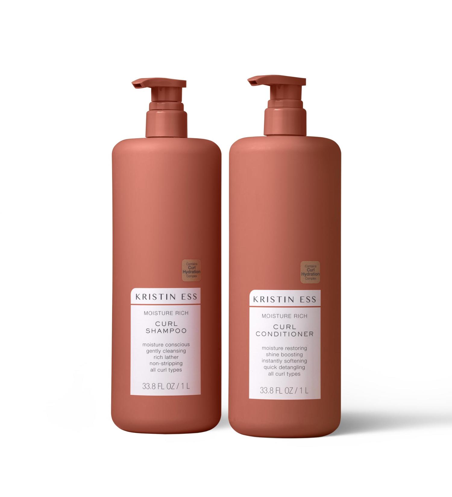 Kristin Ess Hair Curl Shampoo & Conditioner Set - Moisturizing Anti-Frizz Silicone-Free for Curly Hair - 1 Liter - Ideal for 2A-4C Hair Types - International Shipping Available - Buy Online on GoSupps.com