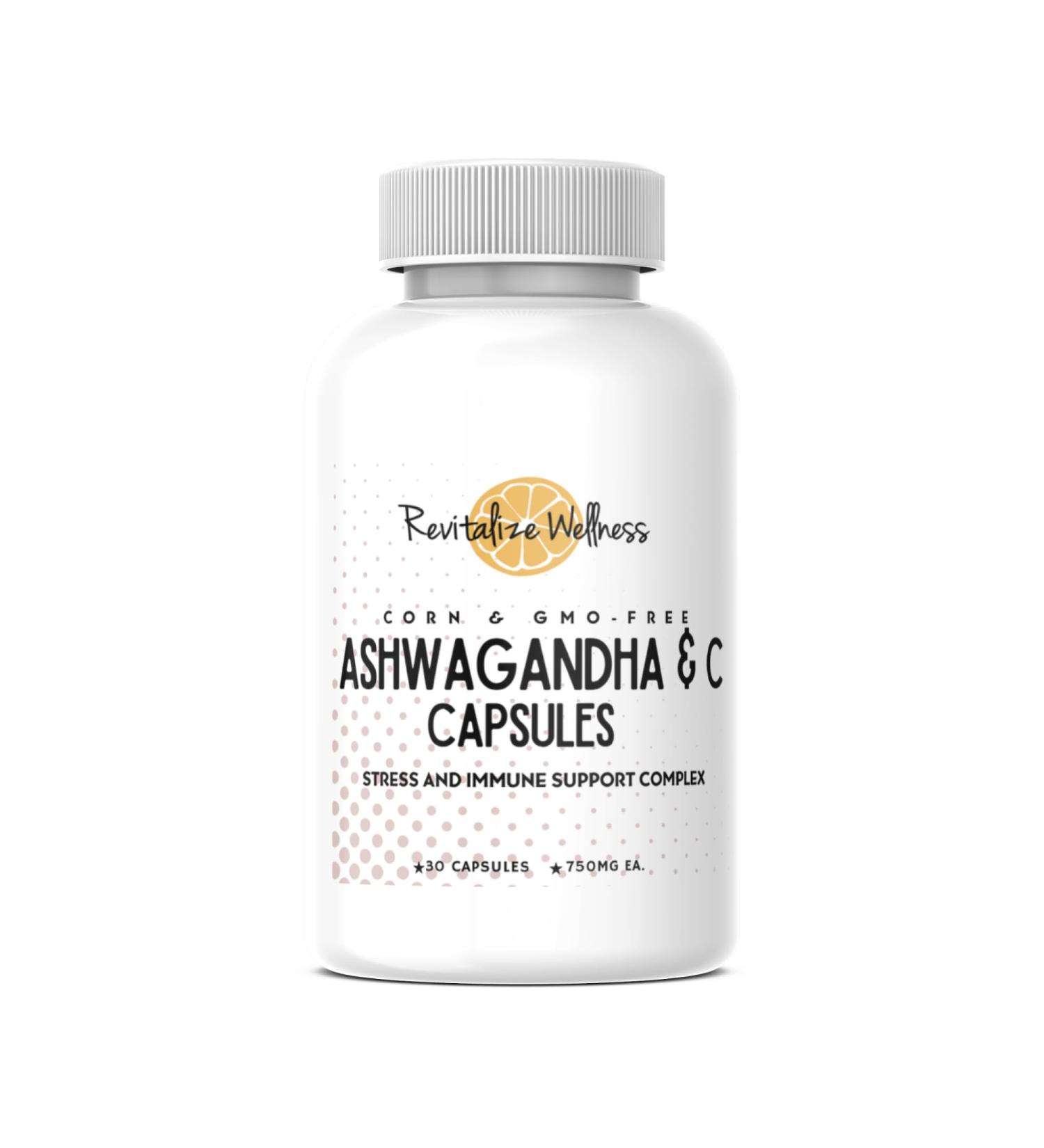 Revitalize Wellness Ashwagandha + Vitamin C Capsules | Stress and Immune Support Complex | with 550 mg Ashwagandha and 200 mg Vitamin C per Serving | 30 Servings - Buy Online on GoSupps.com
