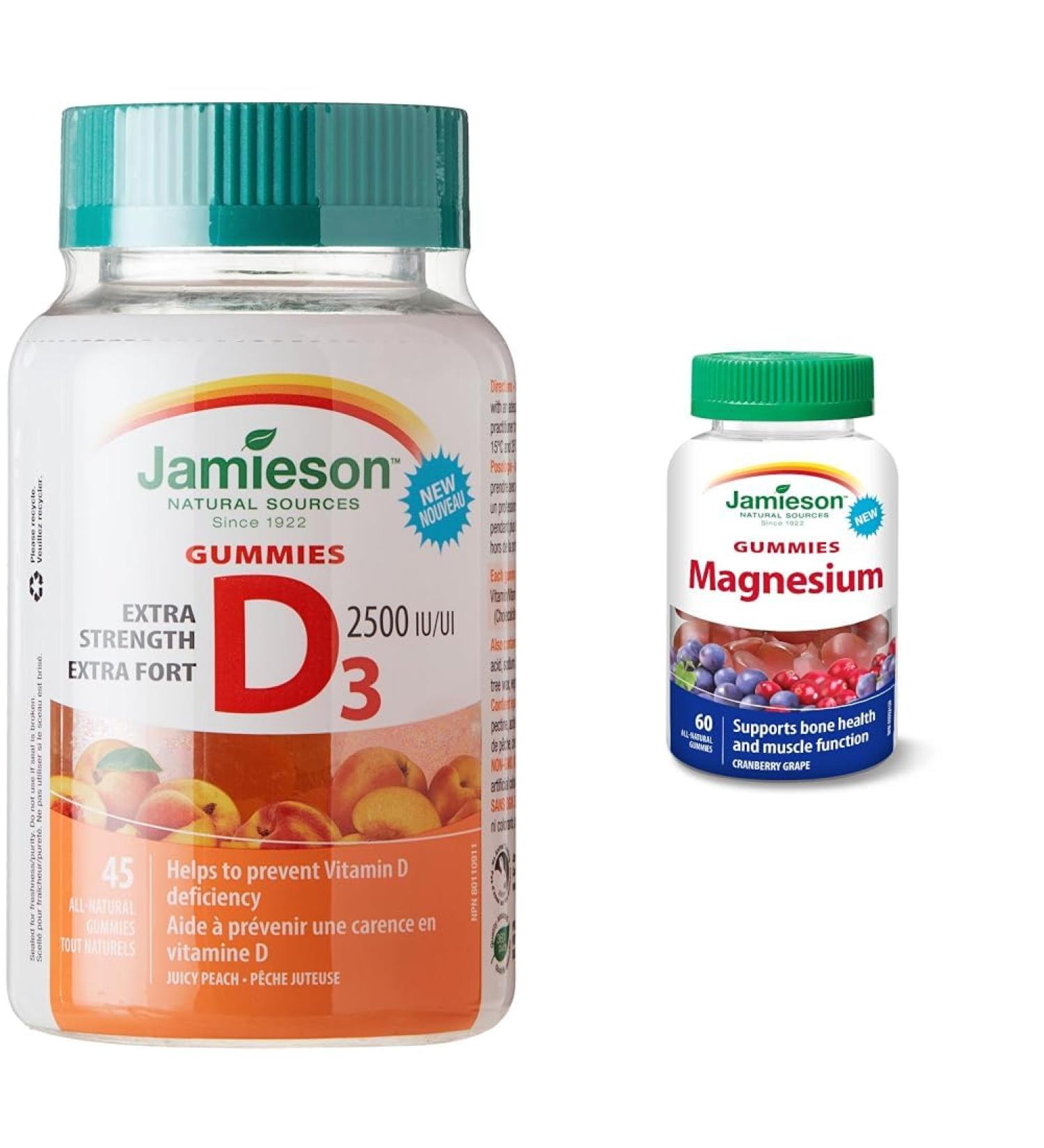 Jamieson Extra Strength Vitamin D3 Gummies & Magnesium Gummies - Cranberry Grape Flavour 60 Count (Pack of 1) VITAMIN + SUPPLEMENT 9204 - Buy Online on GoSupps.com