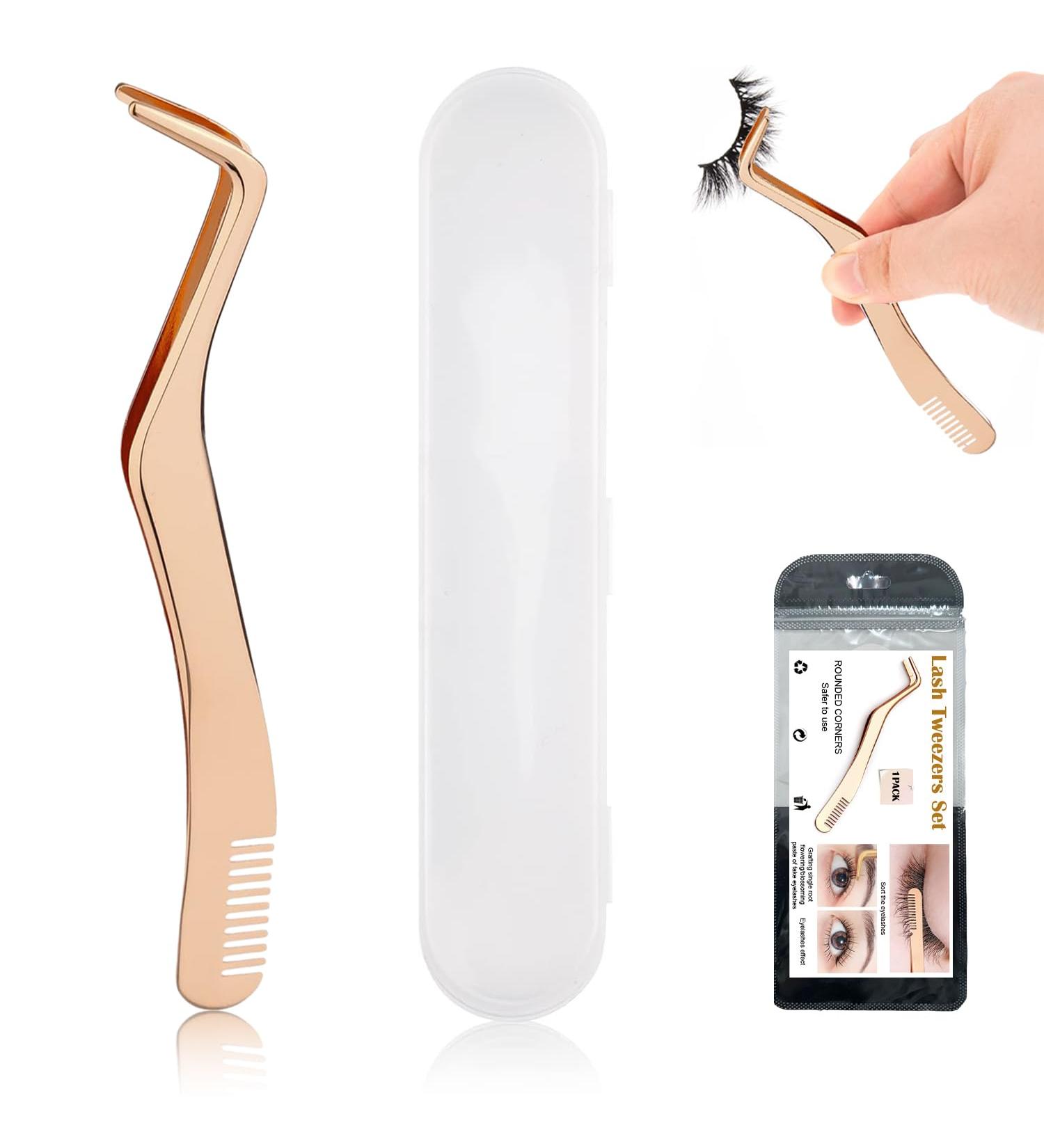 Lash Tweezers Eyelash Applicator Stainless Steel Upgraded 2 in 1 Lash Extension Tweezers with Comb Eyelash Applicator for Precise Lash Application Removing Eyebrows (Rose Gold) - Buy Online on GoSupps.com