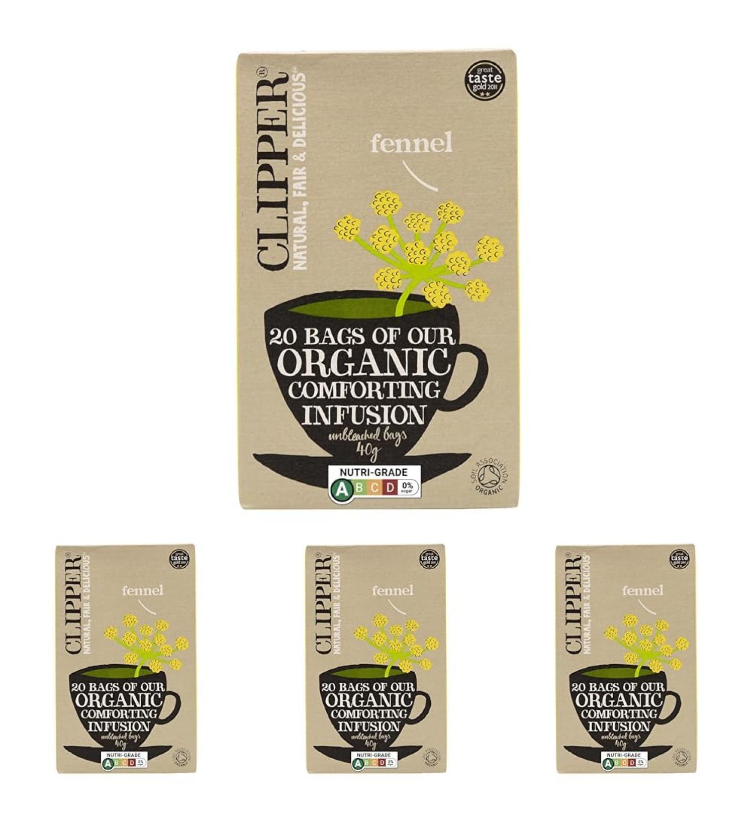 Clipper Organic Fennel Tea Bags | 20 Infusion Teabags | Pure Caffeine Free Tea for Home or Office | Eco-Conscious Herbal Tea Bags | Natural Unbleached Plant-Based & Biodegradable in Heat Sealed Bags 20 Count (Pack of 4) - Buy Online on GoSupps.com