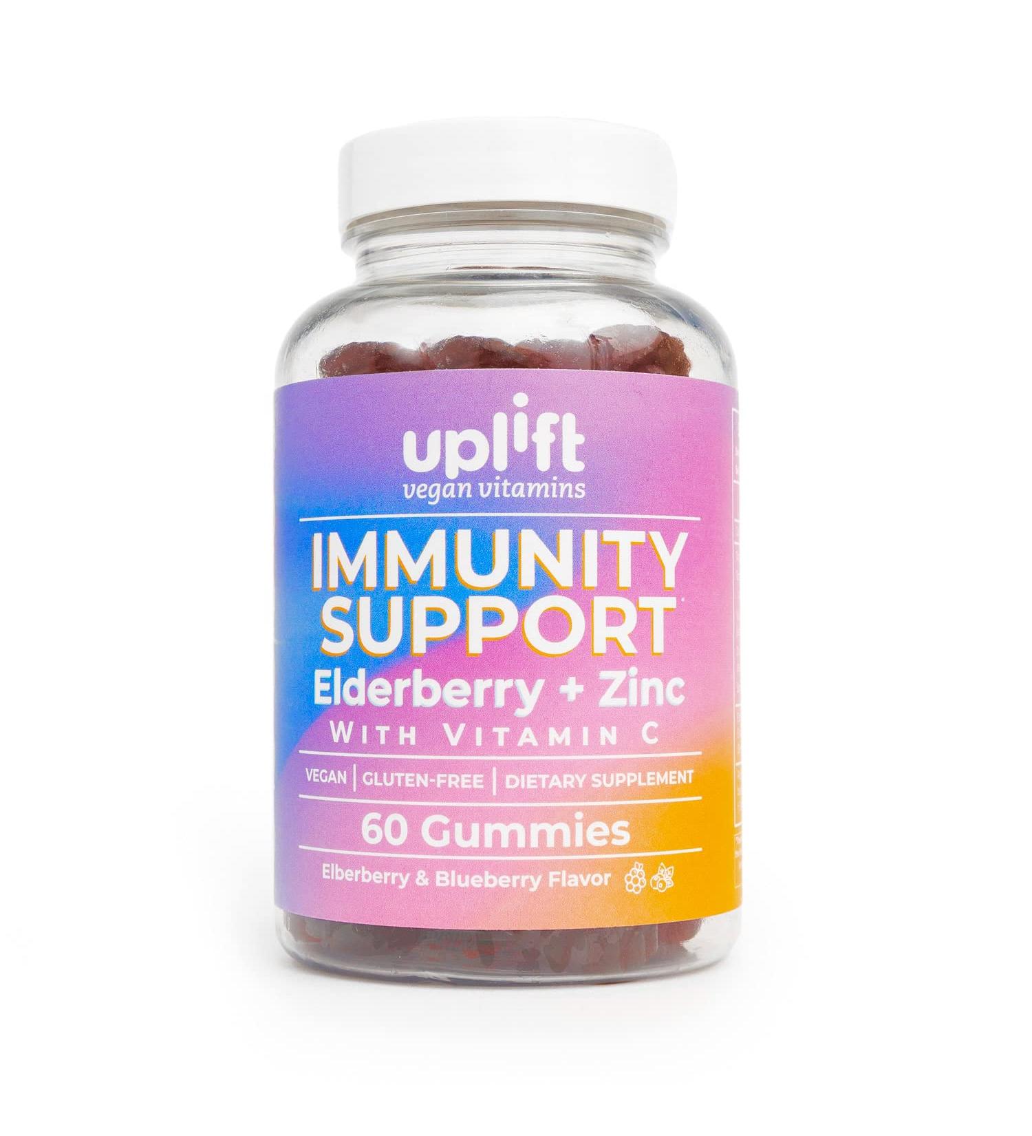 Uplift Vegan Elderberry Gummies with Vitamin C & Zinc - Immune Support for Kids & Adults - Gluten-Free Non GMO - 60ct - Buy Online on GoSupps.com