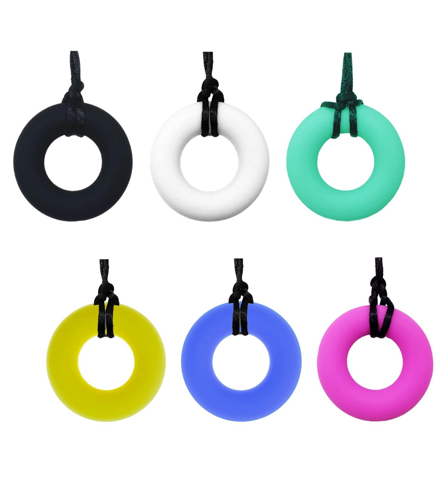 6 Silicone-Kau Necklaces for Adults & Babies | Sensory Oral Aids for Autism & ADHD | Soft Donut Design - Buy Online on GoSupps.com