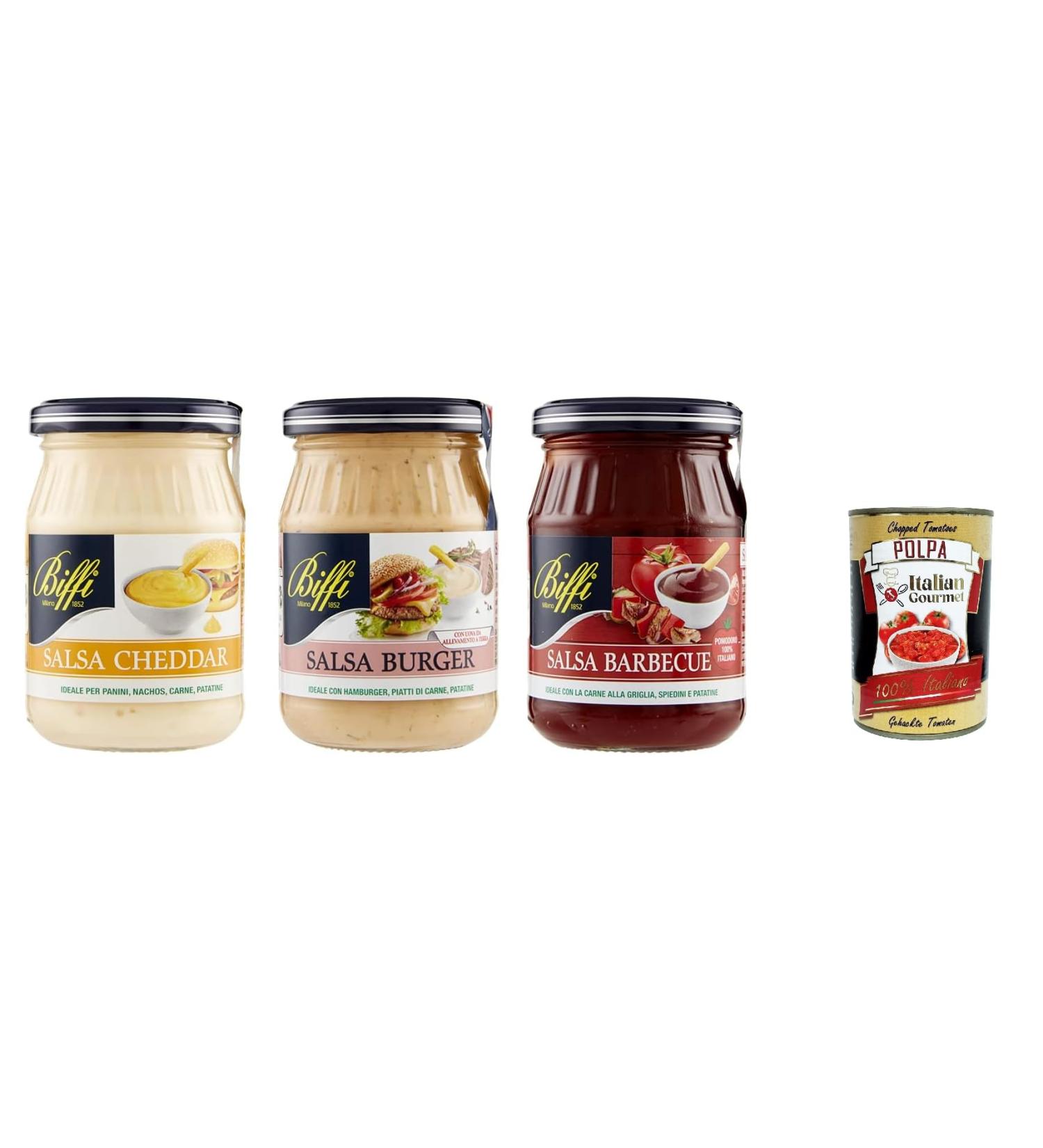  Italian Gourmet E.R. Biffi Mix Sauce Speciale Hamburger: Cheddar Sauce 180g Burger Sauce 180g Barbecue Sauce 210g + Gourmet Italien Meatballs 400g - Buy Online on GoSupps.com