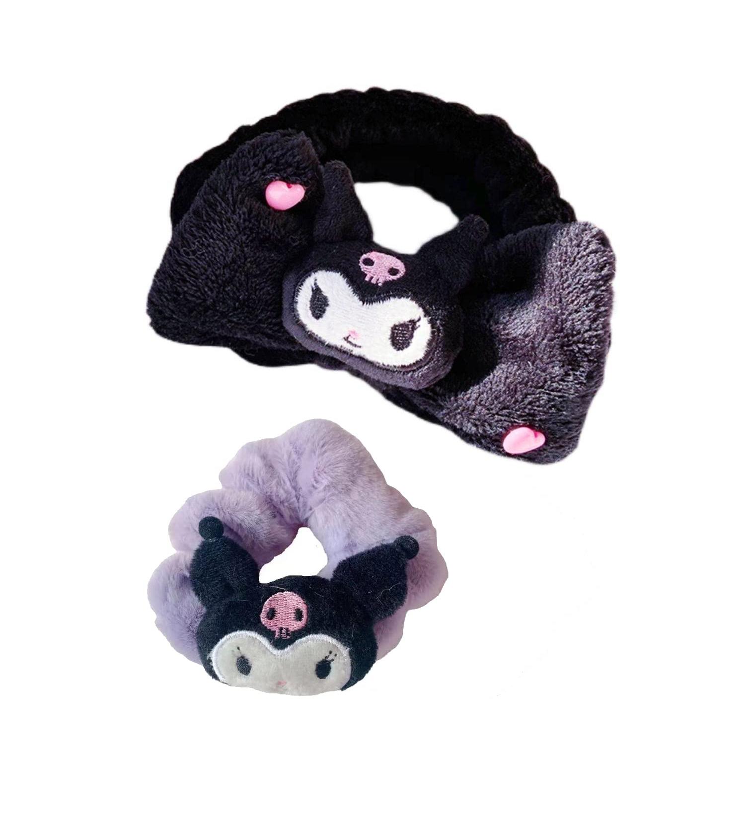 Kawaii Kitty Hair Band and Hair Tie Set - Coral Fleece Head Wraps for Girls and Women - Cute Cartoon Hair Accessories - 2pcs - Buy Online on GoSupps.com